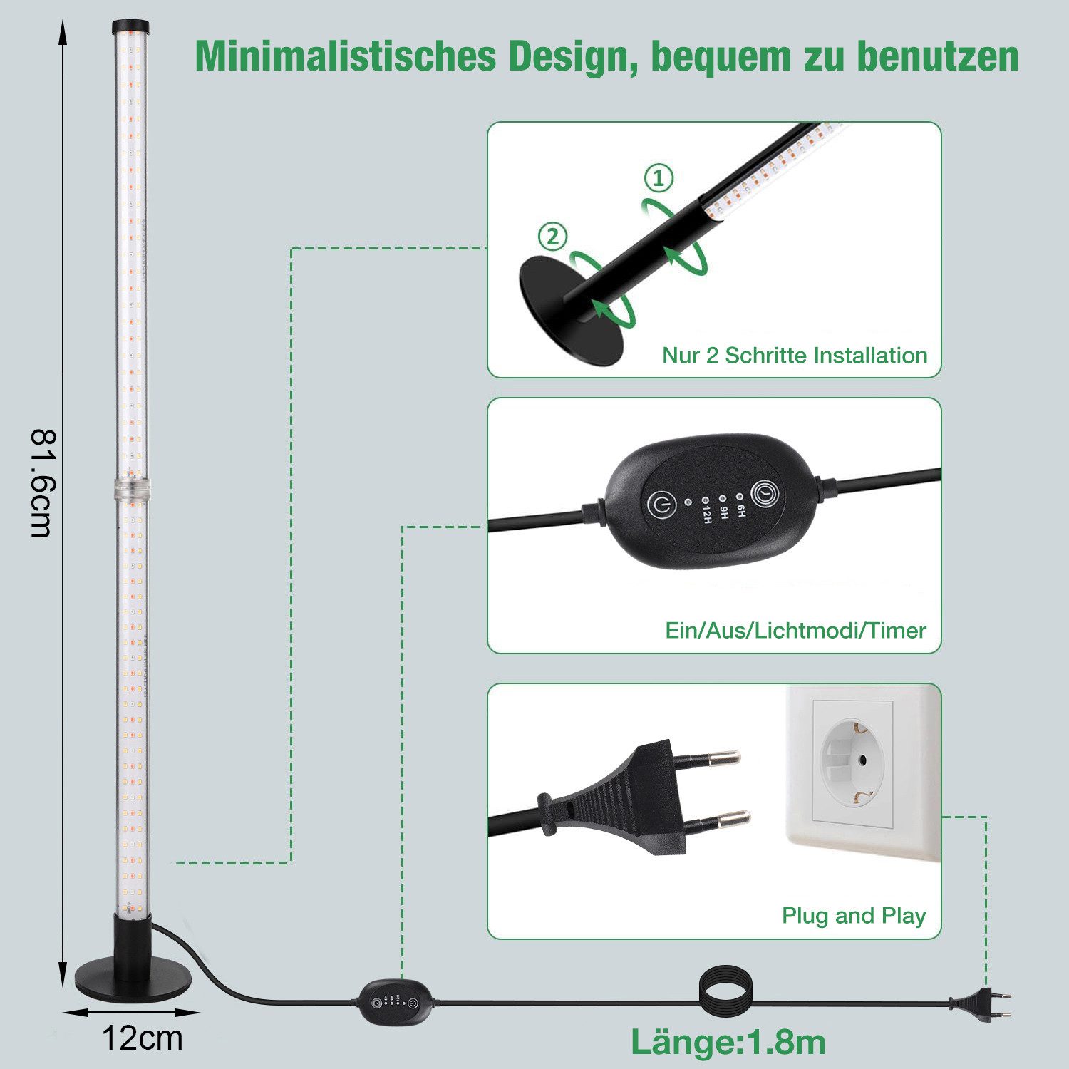 MUPOO Pflanzenlampe Grow Lampe Bodenpflanzen Wachstumslampen,Timer Pflanzen günstig online kaufen