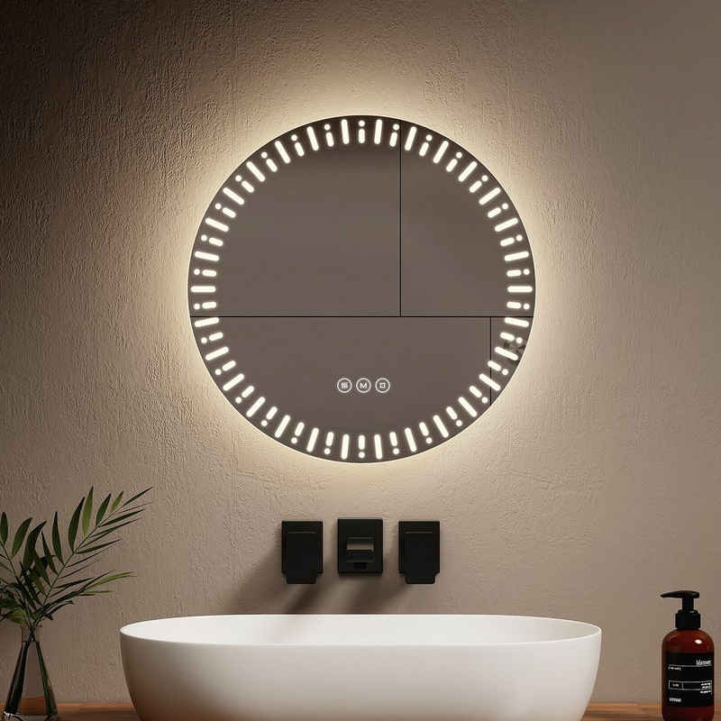EMKE Badspiegel mit Beleuchtung und Antibeschlage Lichtspiegel LED Dimmbar Wandspiegel, mit Touch-Schalter und Memory, Warmweiß/Kaltweiß/Neutral Licht