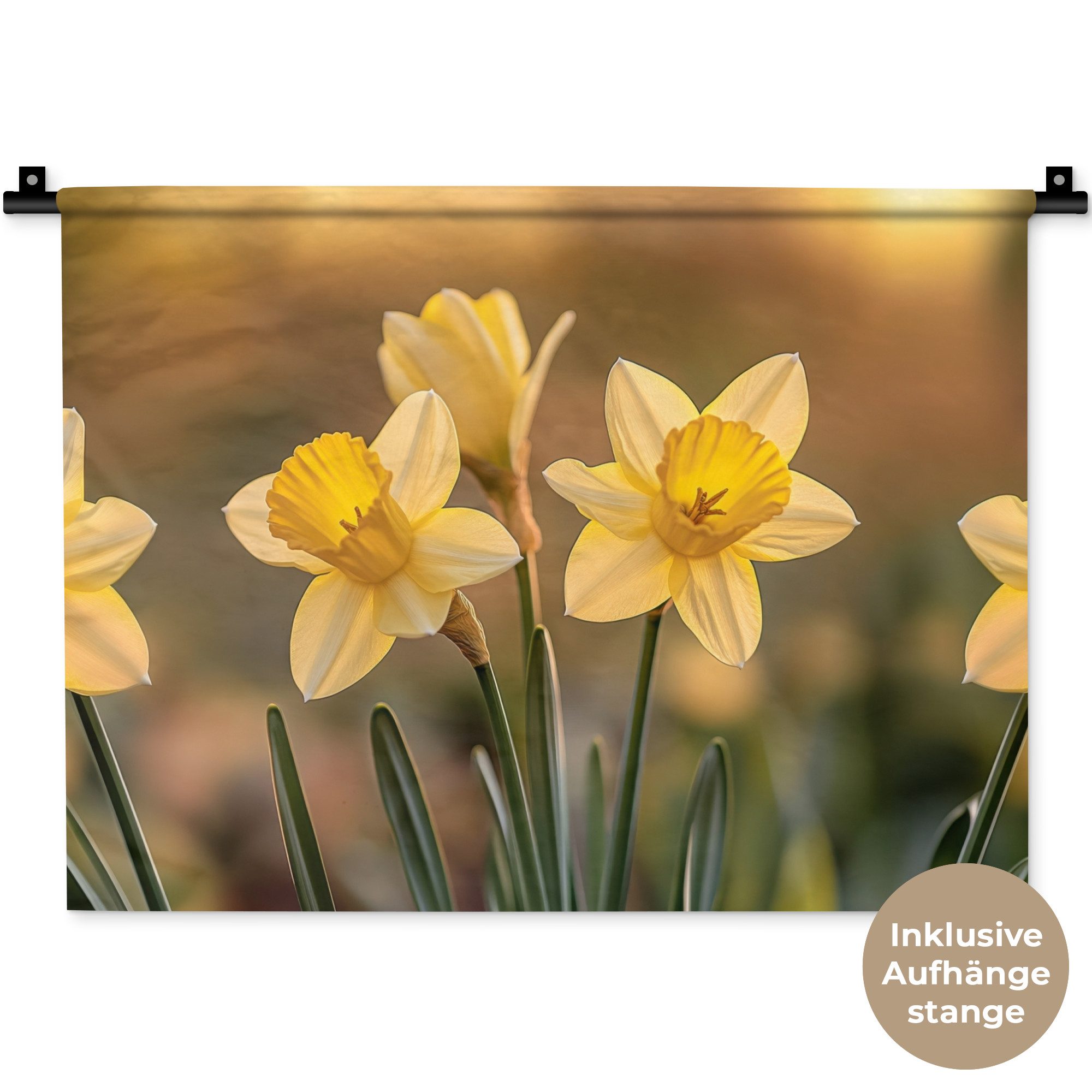 MuchoWow Wandteppich Blumen - Gelb - Unscharf, Rechteckig, Höhe: 3 mm, Wanddeko Teppich Wohnzimmer, Schlafzimmer, 60x45 cm