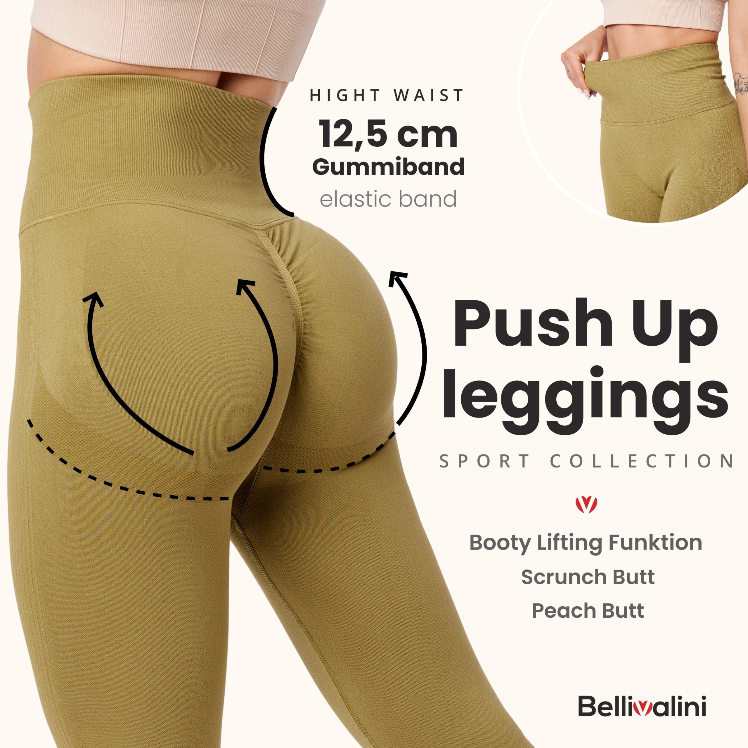 Bellivalini Leggings Damen High Waist Push Up Scrunch BLV50-255 (1-tlg) figurformend