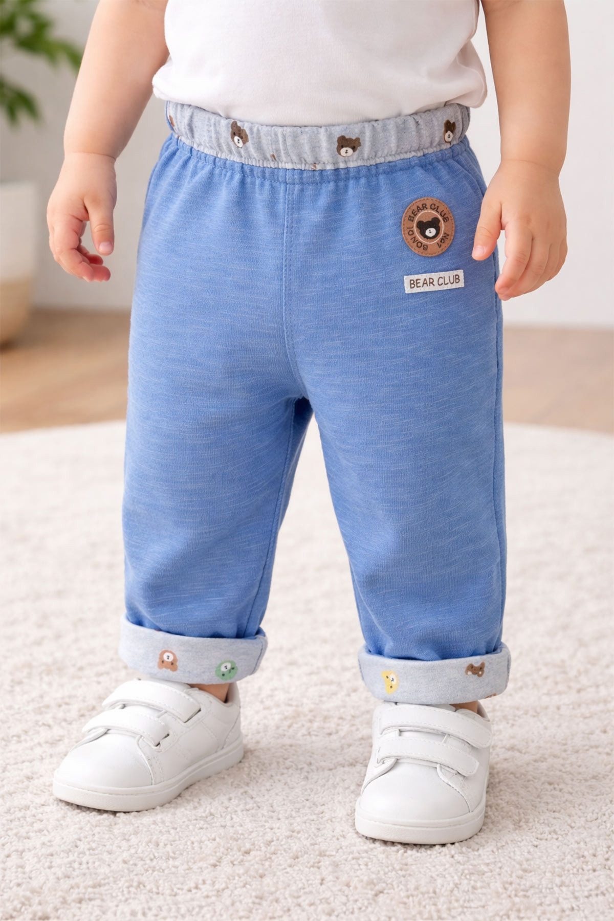 BONDI Trachtenlederhose Baby Jungen Wendehose 'Bear Club' 94034, Blau