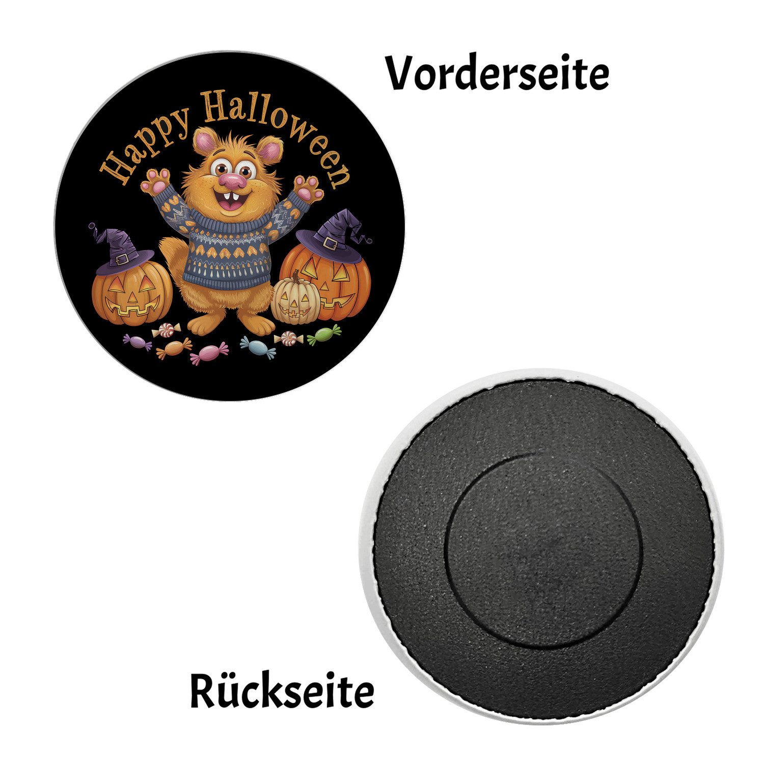 Thumbnail - speecheese Magnet Happy Halloween Bär mit Pullover Magnet rund