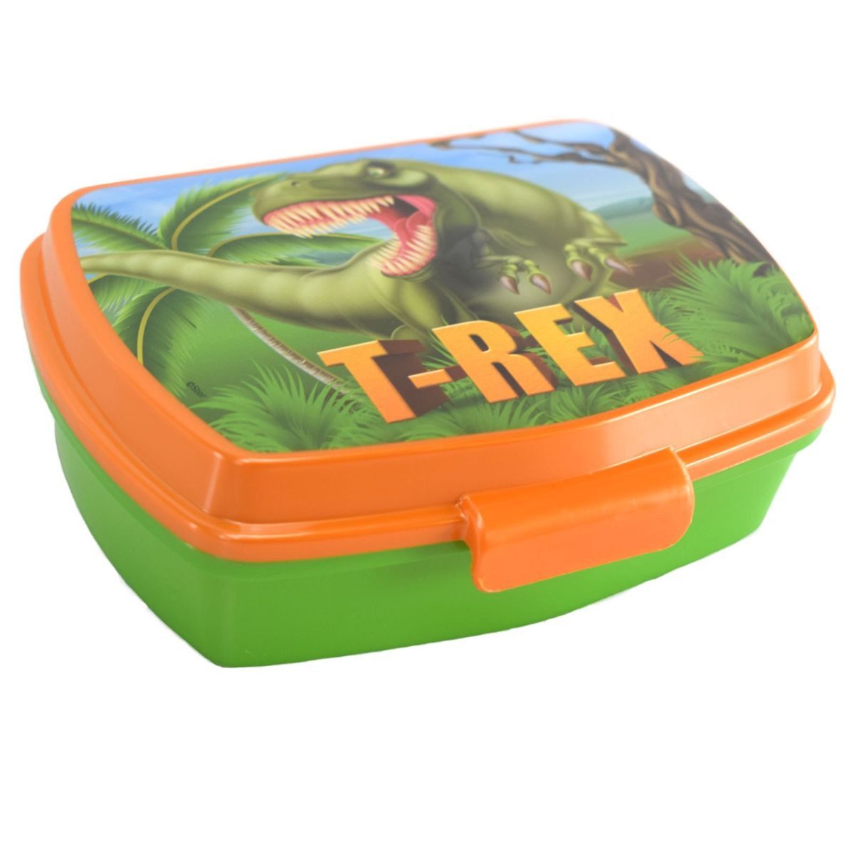 Stor Lunchbox Grün / Orangene Dinosaurier Lunchbox mit T-Rex Motiv 17,5 x 14 x 6 cm, Kunststoff, authentisches Design