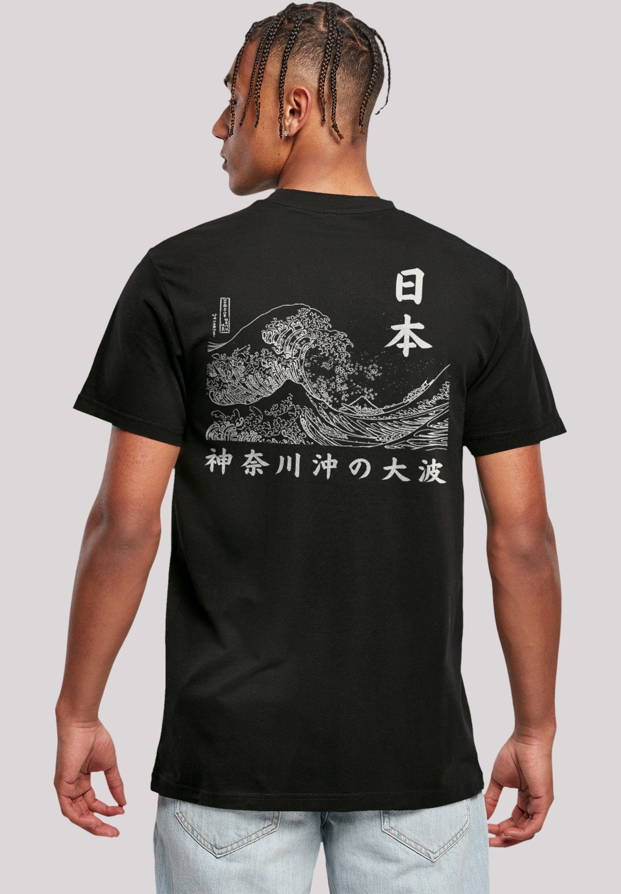 - Kanagawa weicher F4NT4STIC mit Tragekomfort Golden T-Shirt Sehr hohem Gai Print, Baumwollstoff Welle