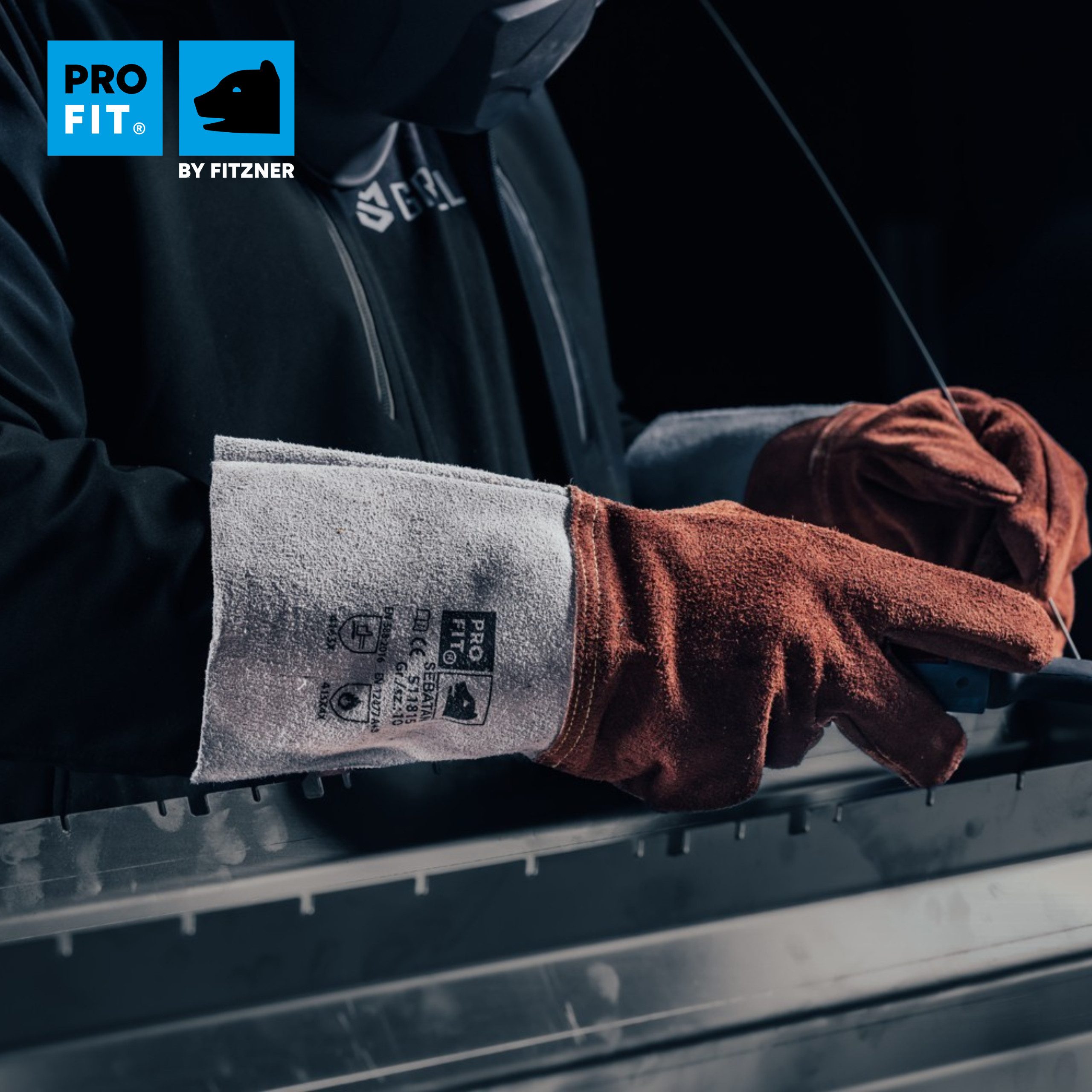 PRO FIT Hitzeschutzhandschuhe aus Sebatanleder, Arbeitshandschuhe, 5-Fingerhandschuh (1, Paar) Hitzebeständig, Pulsschutz, 35 cm lang, Größe 10