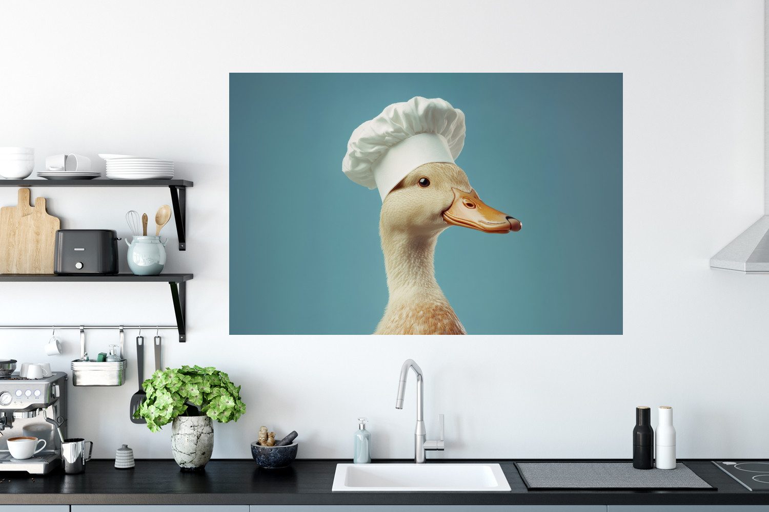 MuchoWow Wandsticker Ente - Kochmütze - Süß - Vogel (1 St), Wanddeko, Aufkleber, Wandtattoo, 120x80 cm