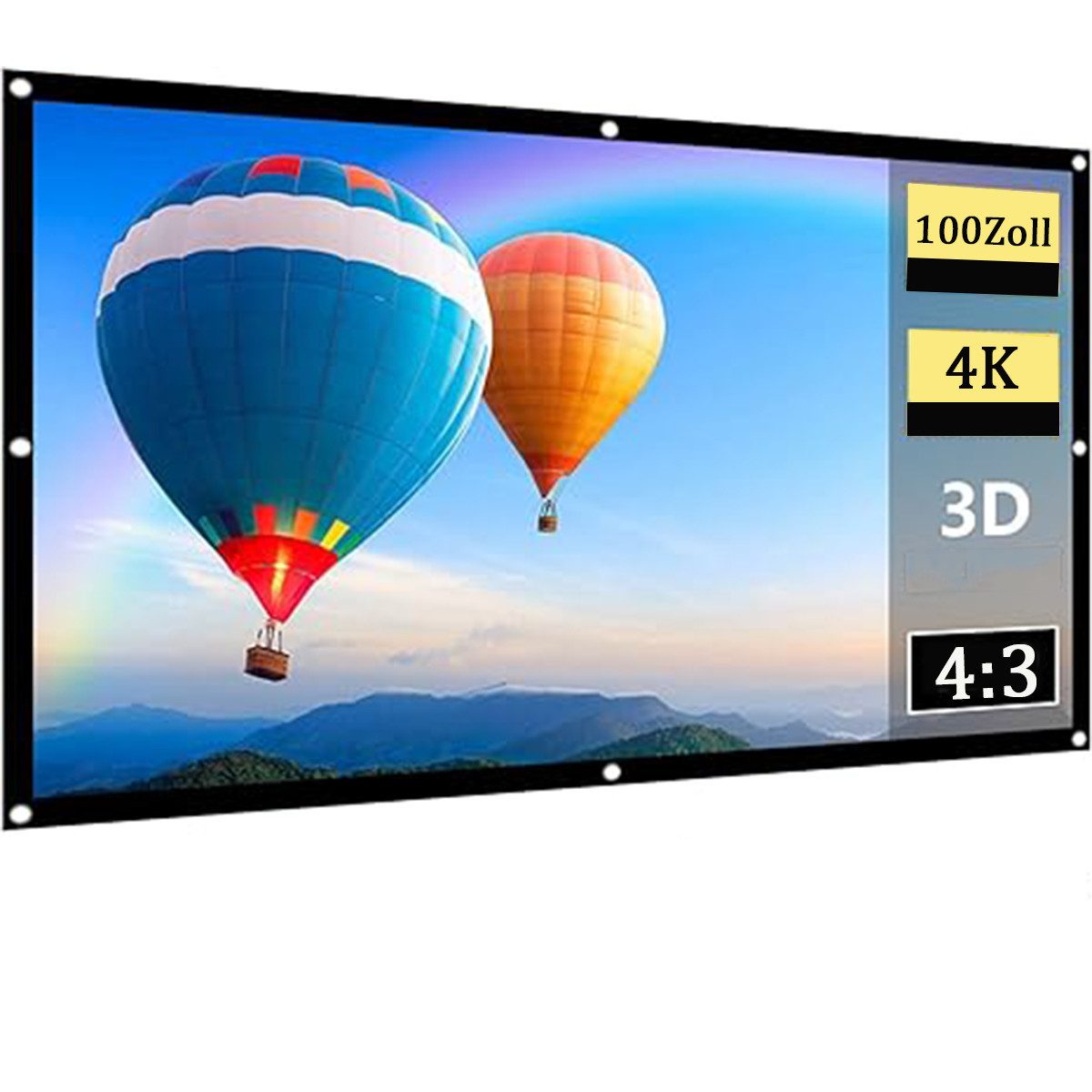KINSI Tragbare faltbare Soft-Projektionswand, 100 Zoll 4:3, Schwarzrand Faltrahmenleinwand (Knitterfrei, reflexfreies klares Bild, hochwertig für Projektoren)