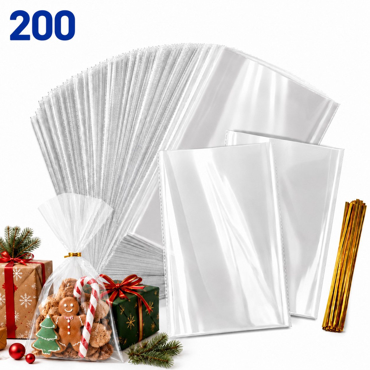 XEOOCE Folienbeutel Klarsichtbeutel – 200 Stück – 25 x 15 cm – mit 200 Verschlüssen