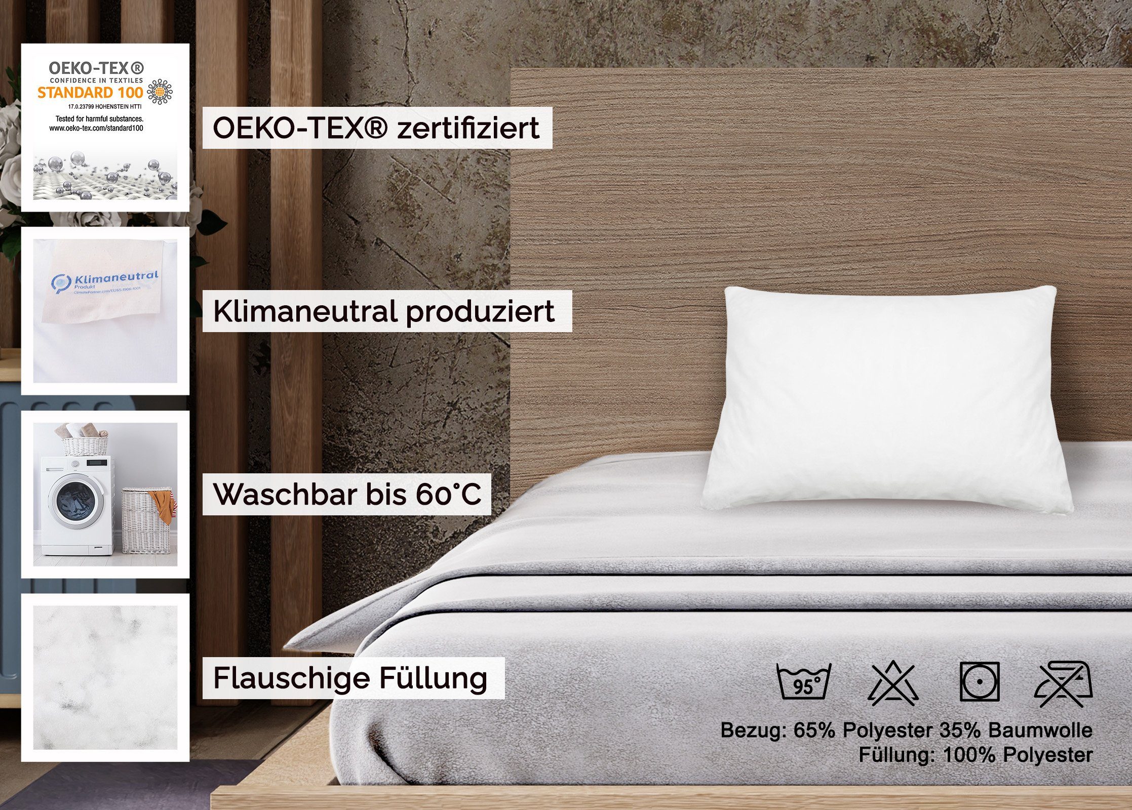 ZOLLNER Kopfkissen, Füllung: 100% Polyester, Seitenschläfer, günstig online kaufen