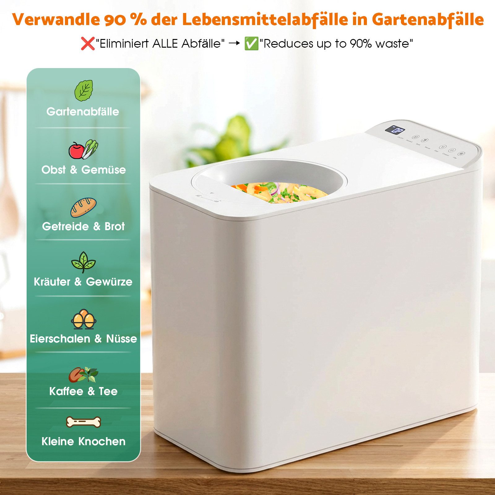 Rebonique Komposter Elektrischer Komposter mit Auto/Manual, Aktivkohlefiltern Geruchloser, 3L, 90% Abfall-zu-Dünger-Umwandlung – Bild 5 von 5