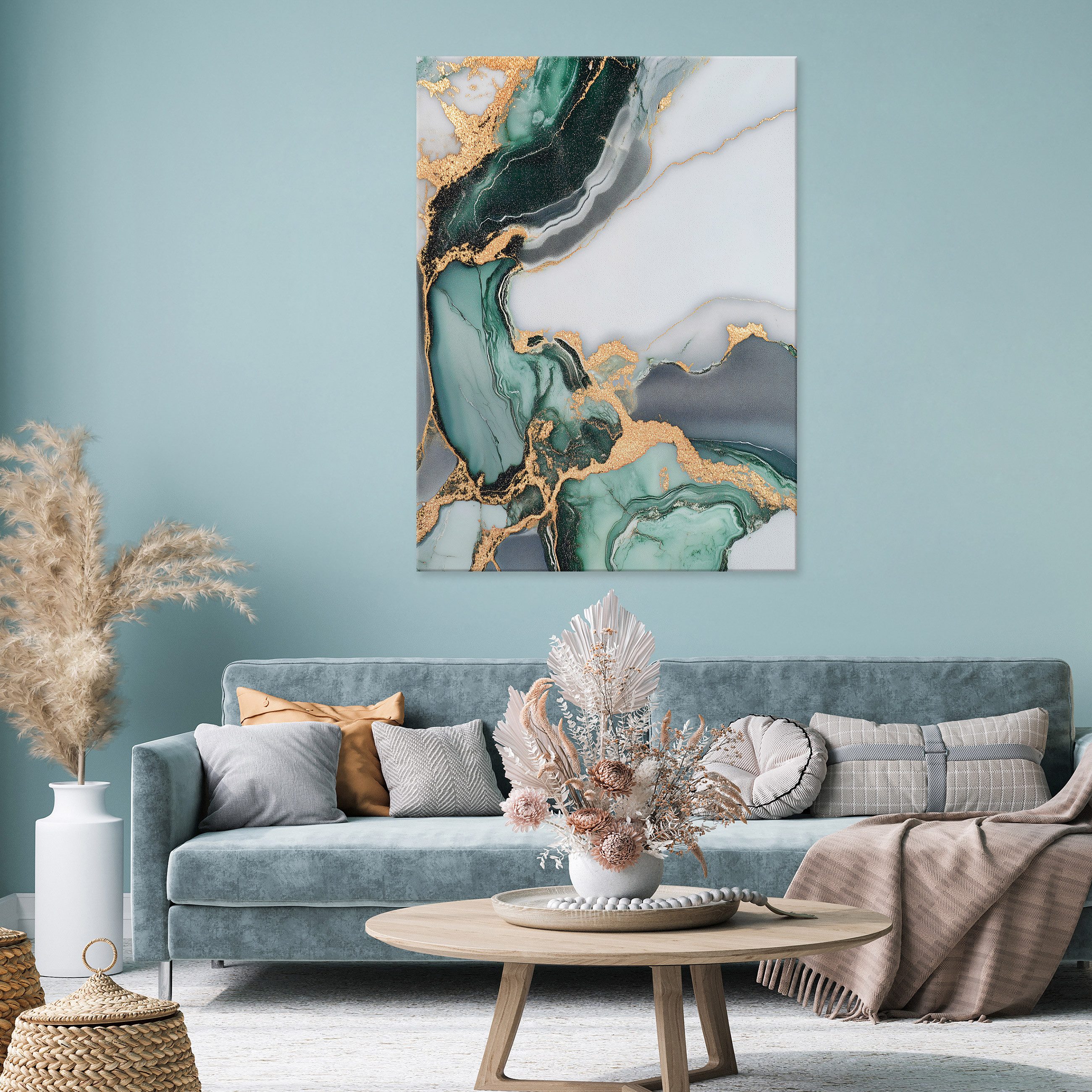 Wallarena Leinwandbild Marmor Grün Abstrakt Gold Modern Wandbilder Wand Dek günstig online kaufen