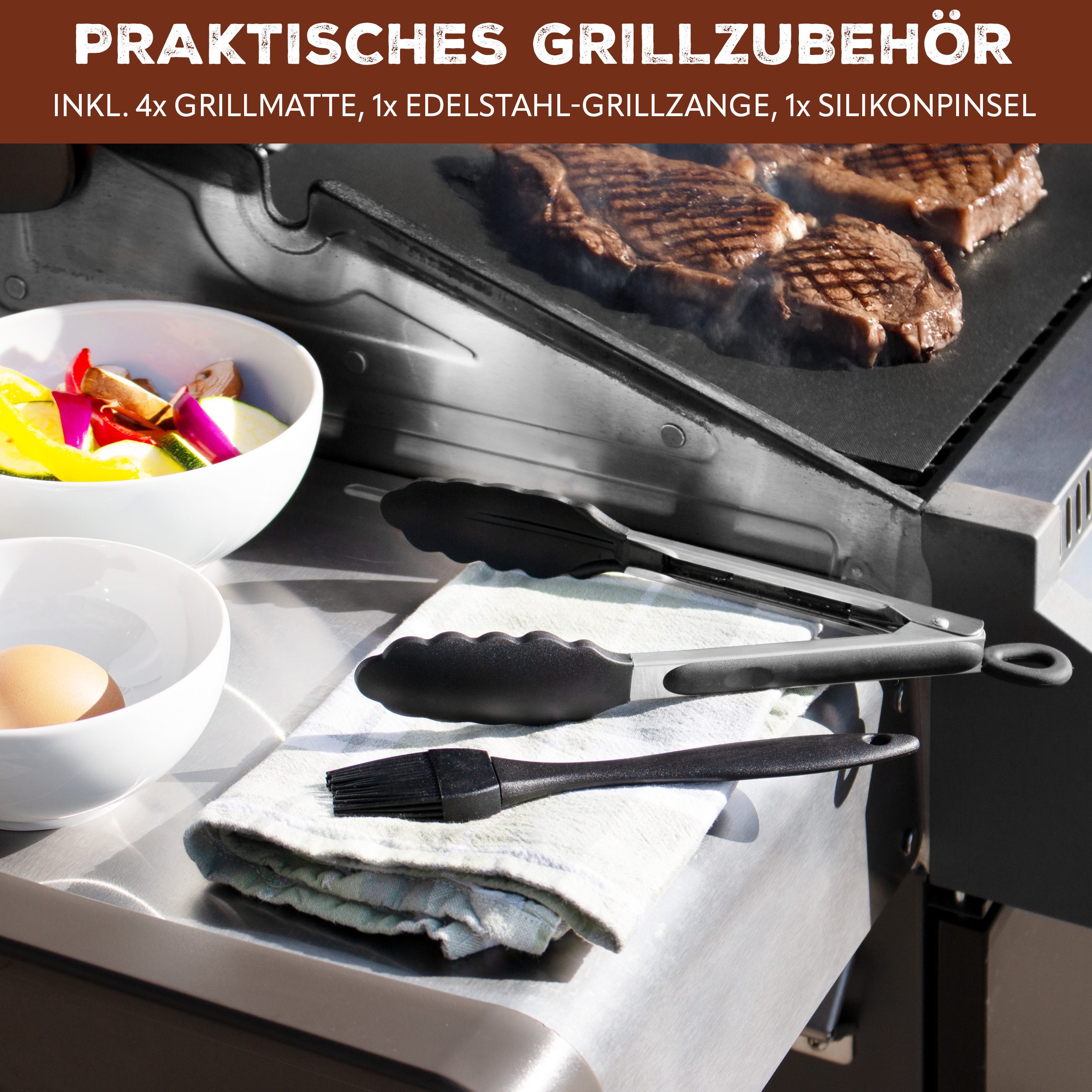bremermann Backmatte Grillmatten-Set 6tlg. inkl. Zange und Pinsel // Matte 50 x 40 cm, PTFE-Glasfasergewebe (4-tlg), inkl. Pinsel und Zange – Bild 5 von 5