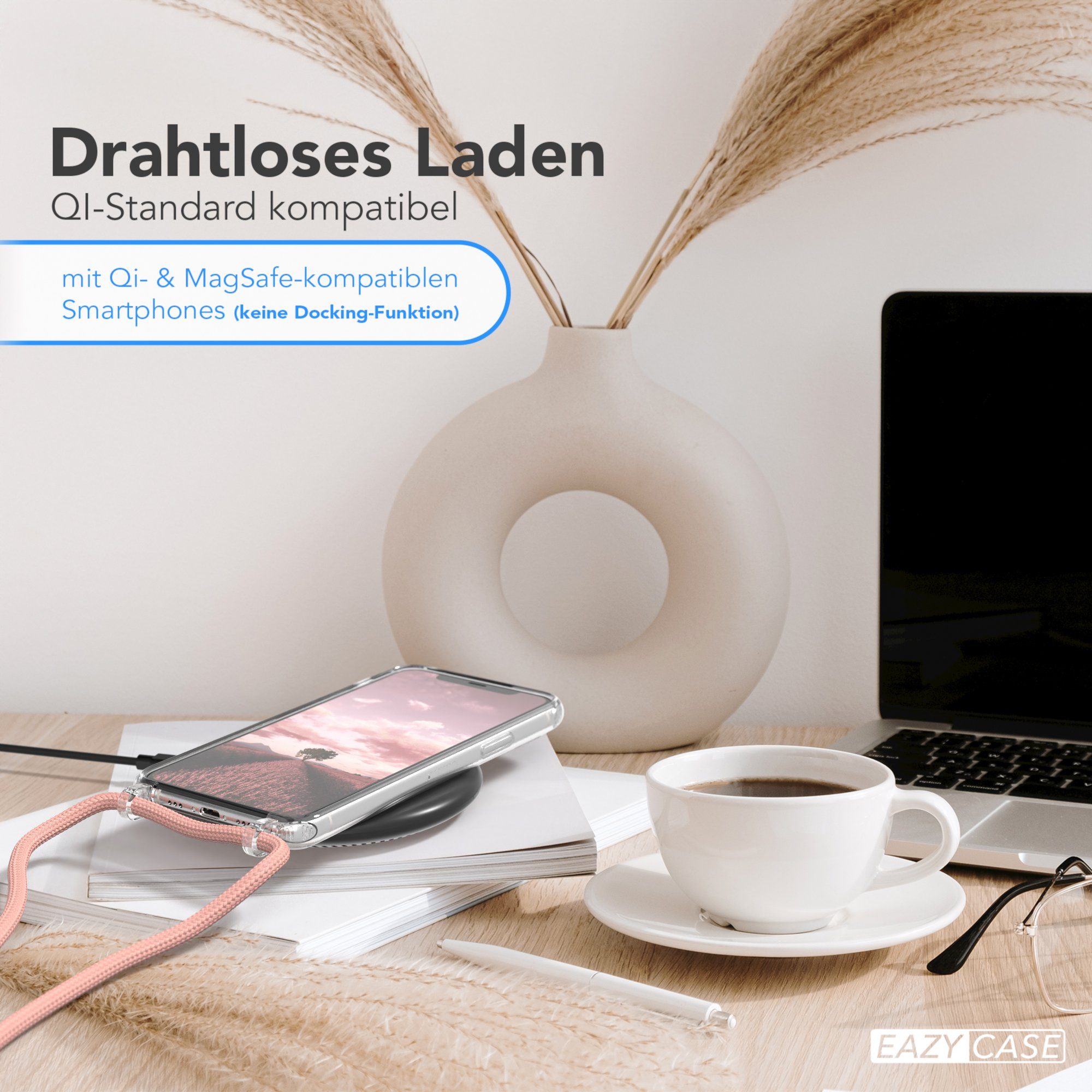 EAZY CASE Handykette Hülle mit Kette für Apple iPhone 11 Pro 5,8 Zoll, Ketten Hülle Schultergurt Schutzhülle Tasche mit Band Altrosa Unifarbe
