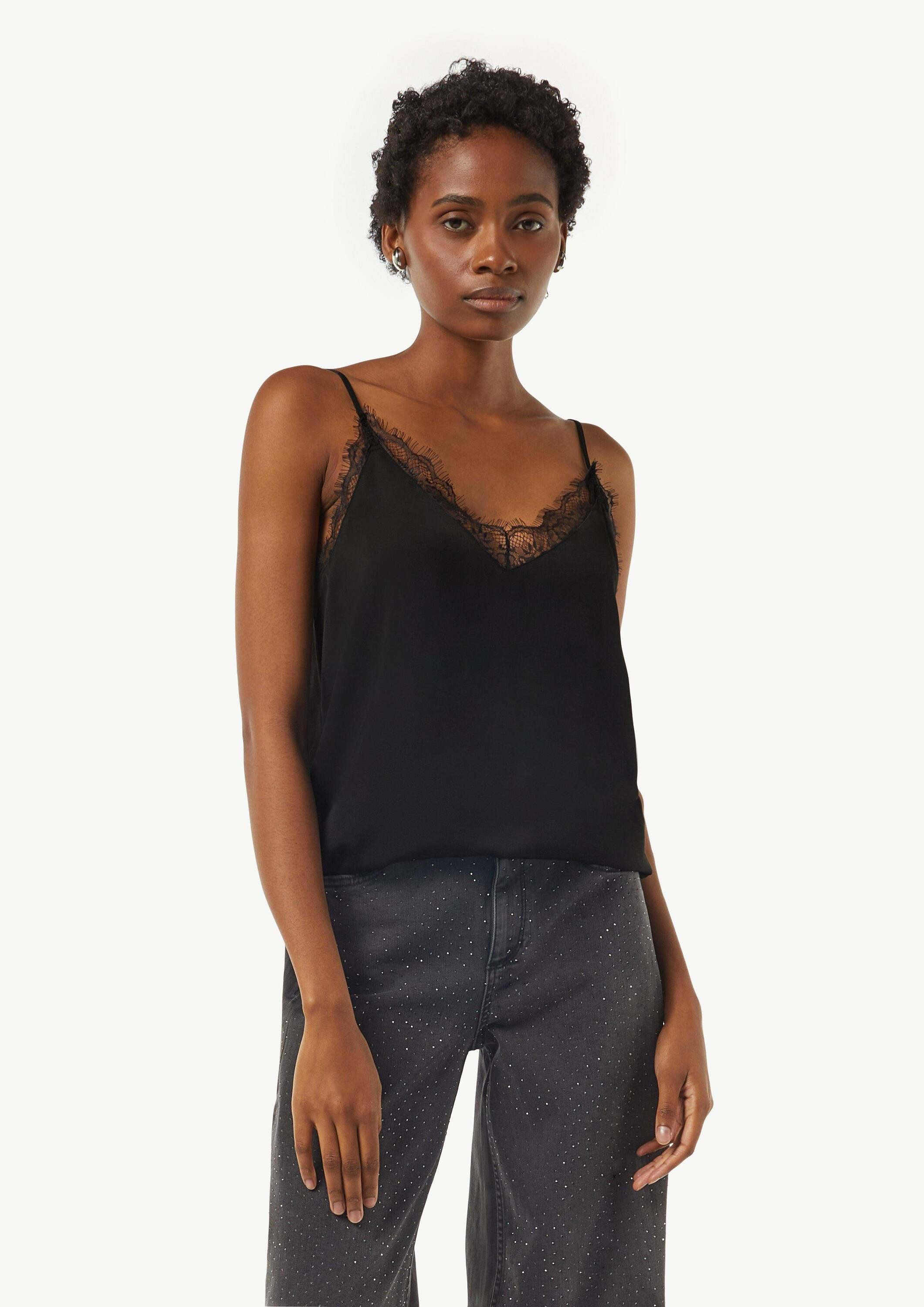 comma Blusentop Bluse Satin-Top mit Spitze und verstellbaren Trägern günstig online kaufen