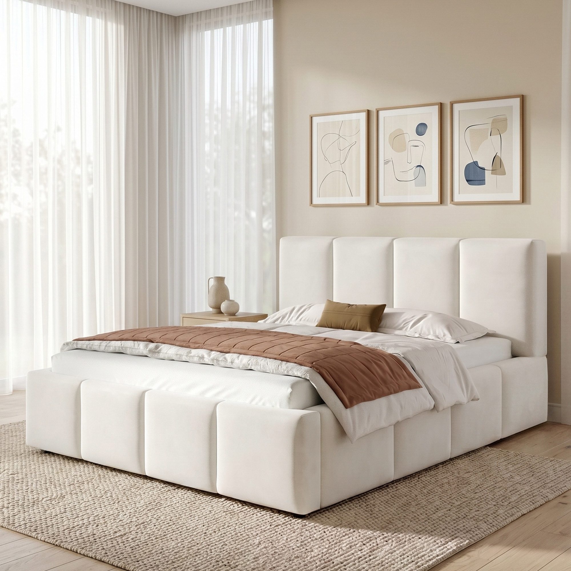 Celya Polsterbett Doppelbett mit Lattenrost (ohne Matratze, gepolstertes Kopfteil), ideal für Familien, Apartments oder moderne Wohnräume