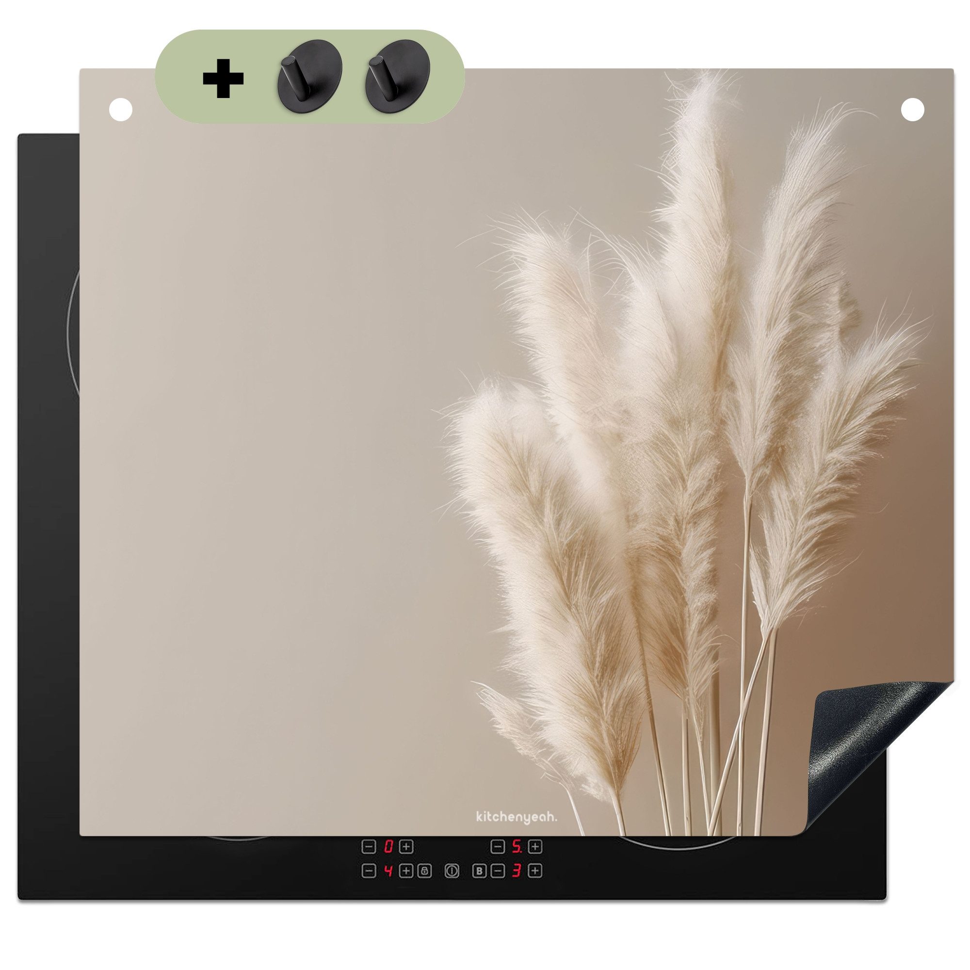 KitchenYeah Küchenrückwand Pampasfedern - Beige - Pampasgras - Trockenblumen, (1-tlg), Ceranfeldabdeckung Küche, Herdabdeckplatte Einteilig, 59x51 cm