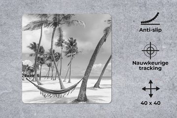 MuchoWow Gaming Mauspad Hängematte am Strand der Dominikanischen Republik schwarz und weiß (1-St), Mousepad mit Rutschfester Unterseite, Gaming, 40x40 cm, XXL, Großes