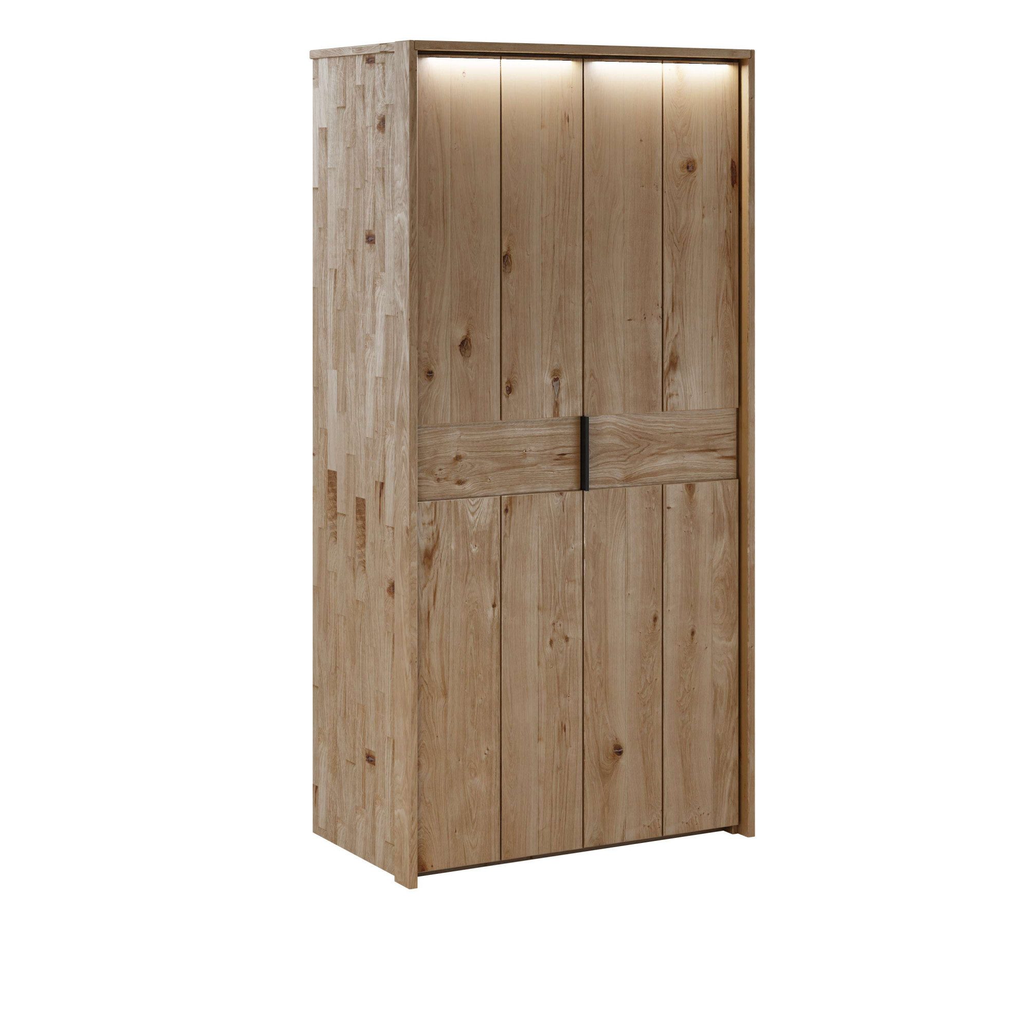 Home affaire Kleiderschrank Huven, Kleiderschrank mit viel Stauraum, aus Massivem Eichenholz Scandi, 218cm Hoch, 1 Kleiderstange & 1 Fach, Bügelgriff & Soft-Close