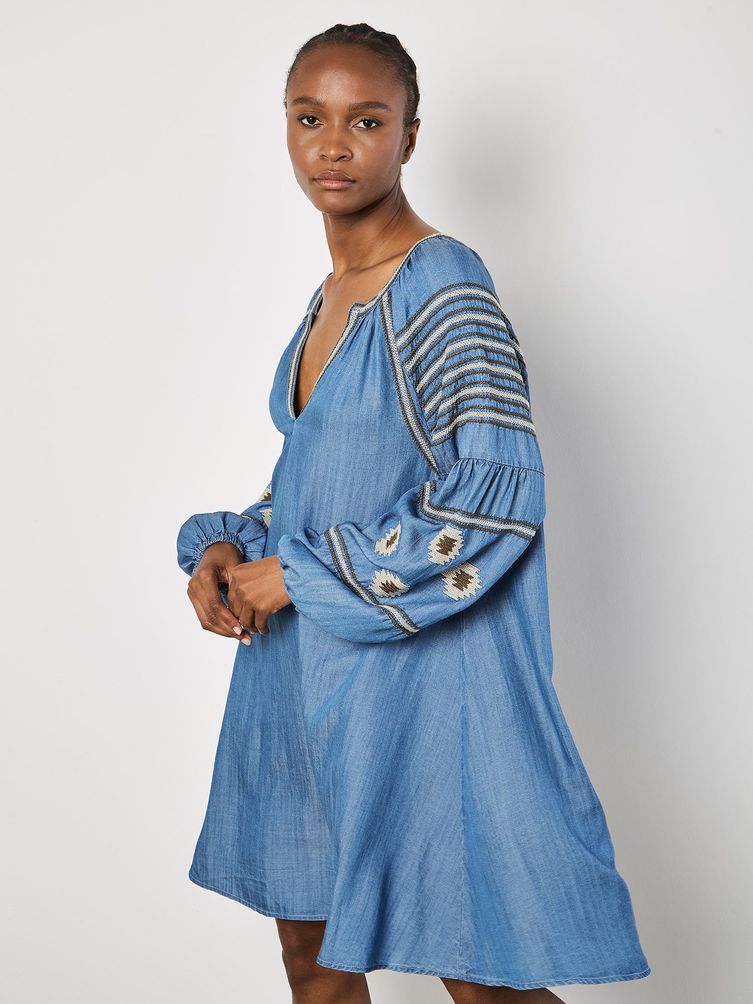 Apricot Minikleid Denim Sommerkleid mit Stickerei günstig online kaufen