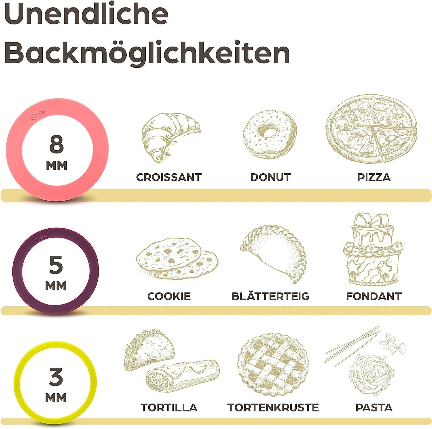 Praknu Nudelholz Nudelholz mit Abstandshalter - 2er Set - Teigroller aus FSC® Holz Buchenholz, (2er Set, 2-tlg), Teigroller aus nachhaltigem FSC Holz, Für gleichmäßiges Ausrollen