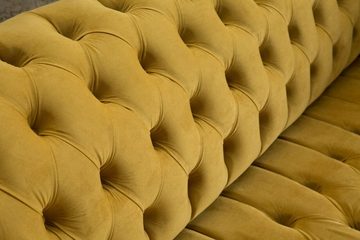 JVmoebel Chesterfield-Sofa Chesterfield Klassische Gelbe Textil Couch Sofa Sitz Polster Stoff, Die Rückenlehne mit Knöpfen.