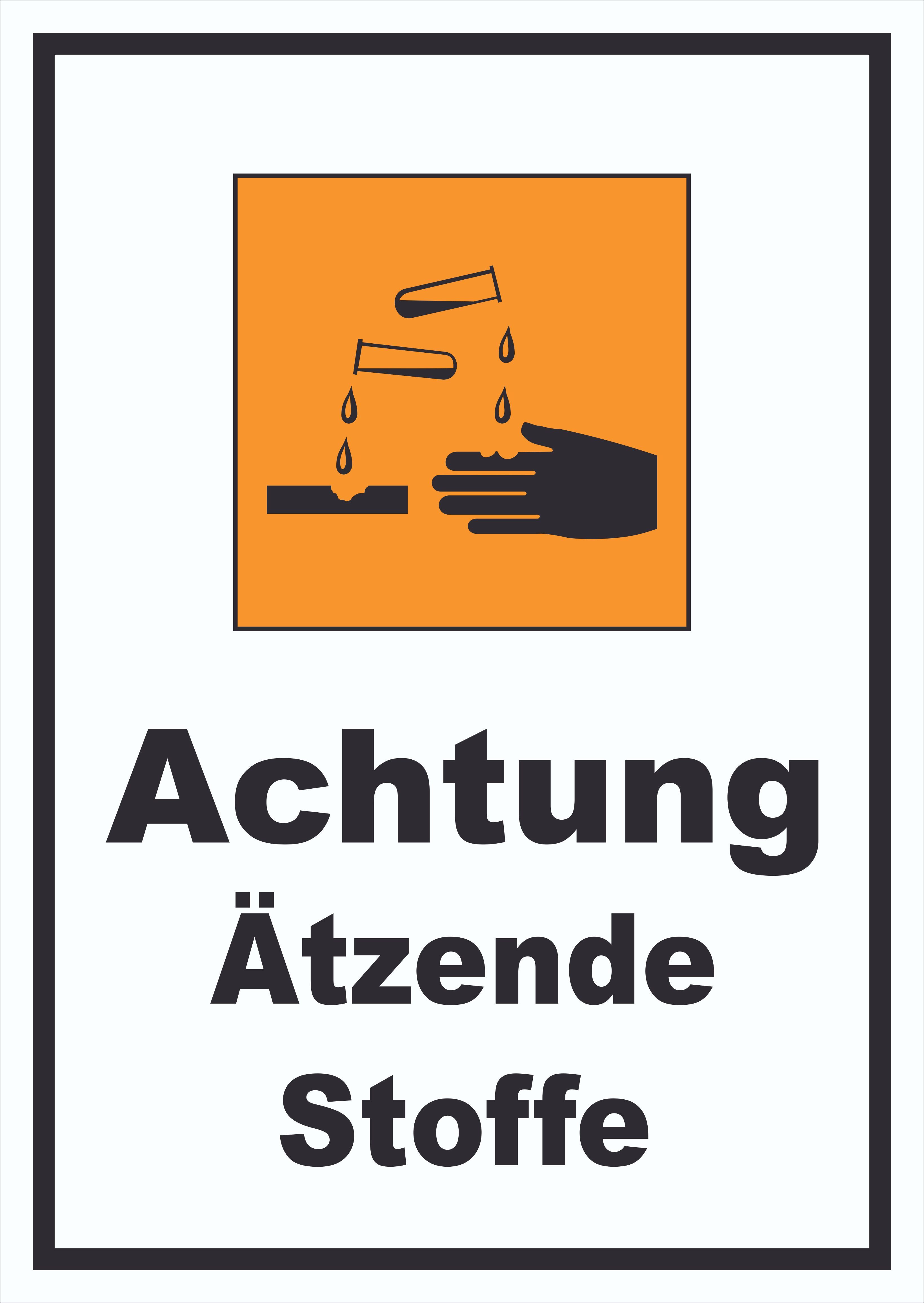 Hinweisschild Schild Gefahrensymbol ätzend hochkant