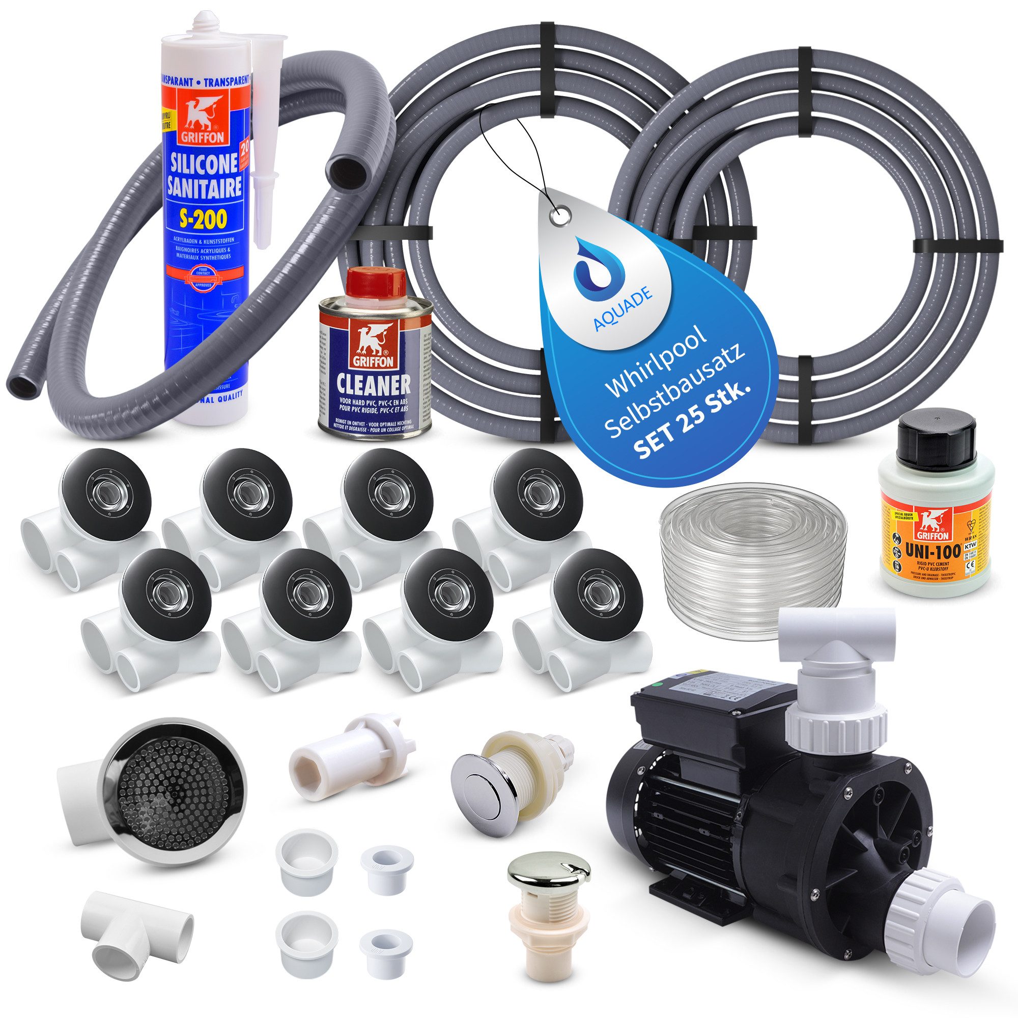 AQUADE Badewannenaufsatz Whirlpool Bausatz Set, mit 8 Seitendüsen