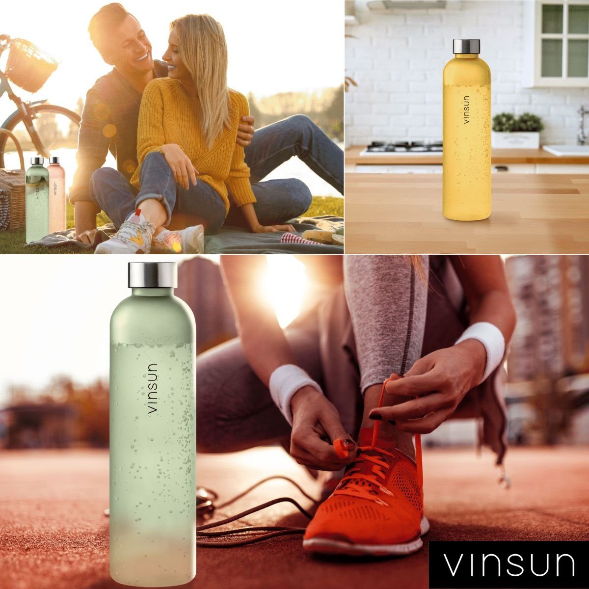Vinsun Trinkflasche und Kohlensäure bruchsicher, Trinkflasche Geruchs- geeignet, auslaufsicher BPA Geschmacksneutral, Gelb Tritan, frei, auslaufsicher, 650ml