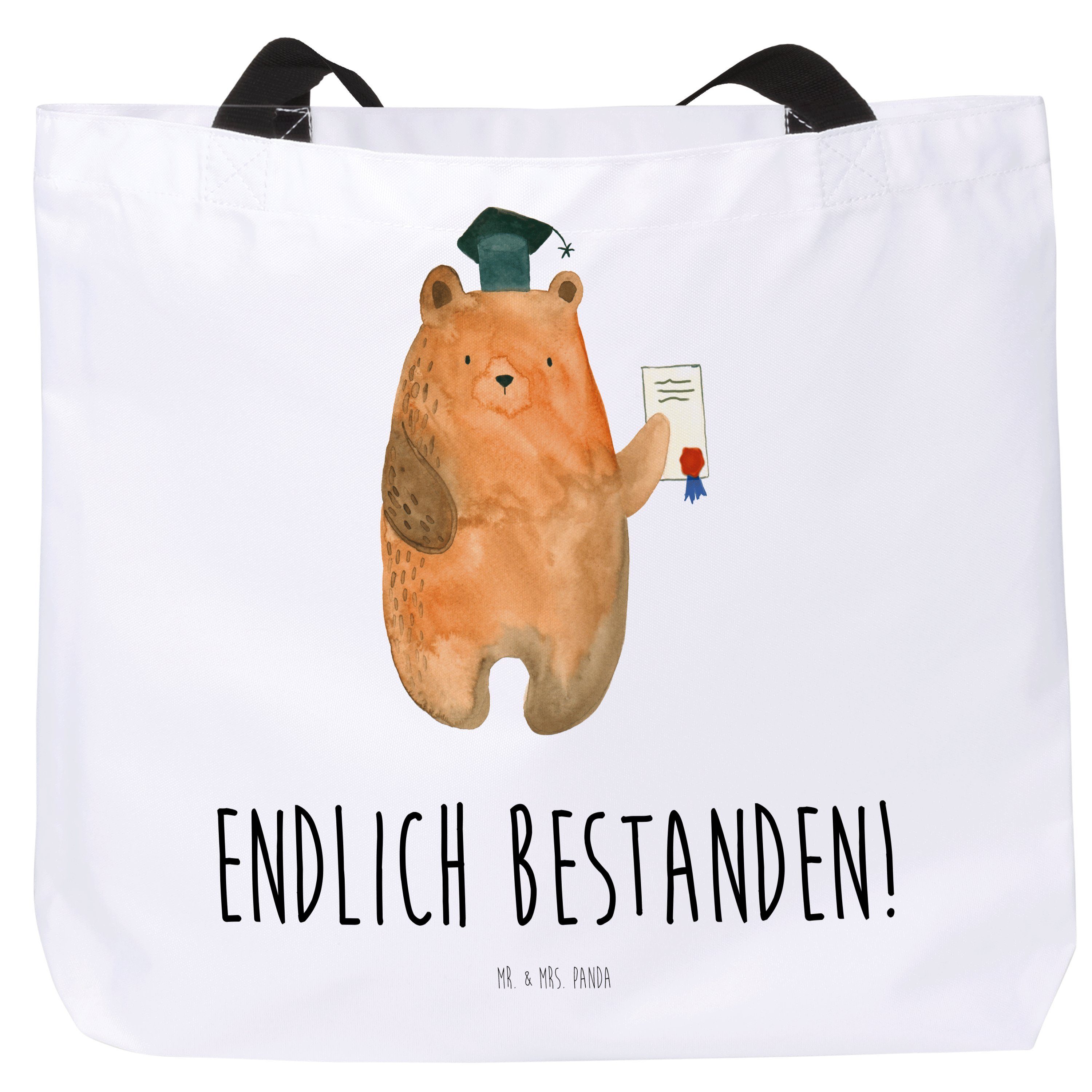 - E Mr. Shopper Abitur, Mrs. - Teddybär, (1-tlg) Prüfungsbär Panda Weiß & Abschluss, Geschenk, Tasche,