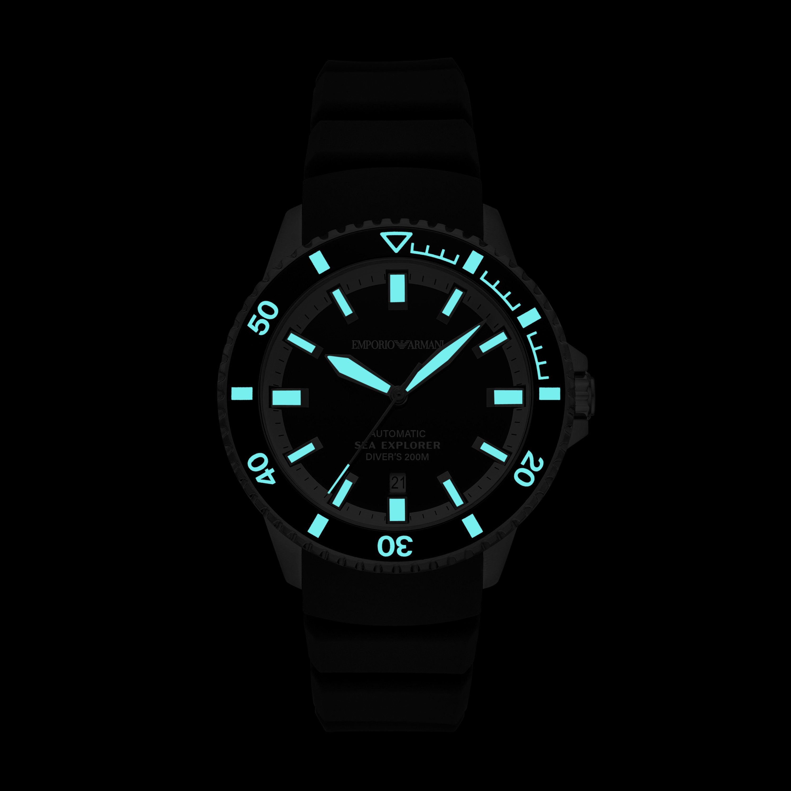 Emporio Armani Automatikuhr AR60086, Armbanduhr, Herrenuhr, Mechanische Uhr, Silikonarmband, analog, Tag