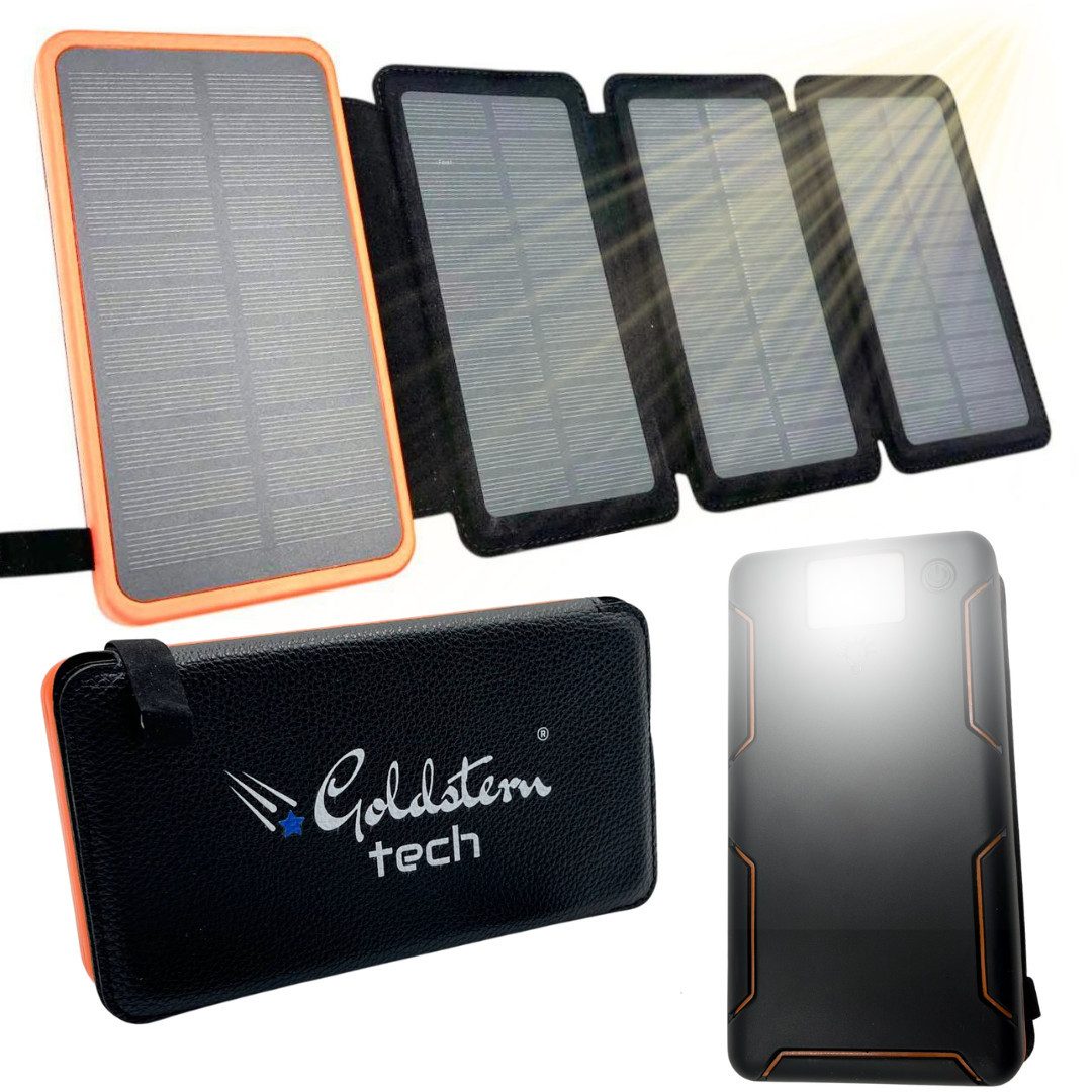 Goldstern-Tech SolarCore 38K Solar Powerbank 15W Schnellladefunktion 36800 mAh, mit 4 Solarpanels, QC 3.0, USB-C, LED-Taschenlampe, Outdoor geeignet