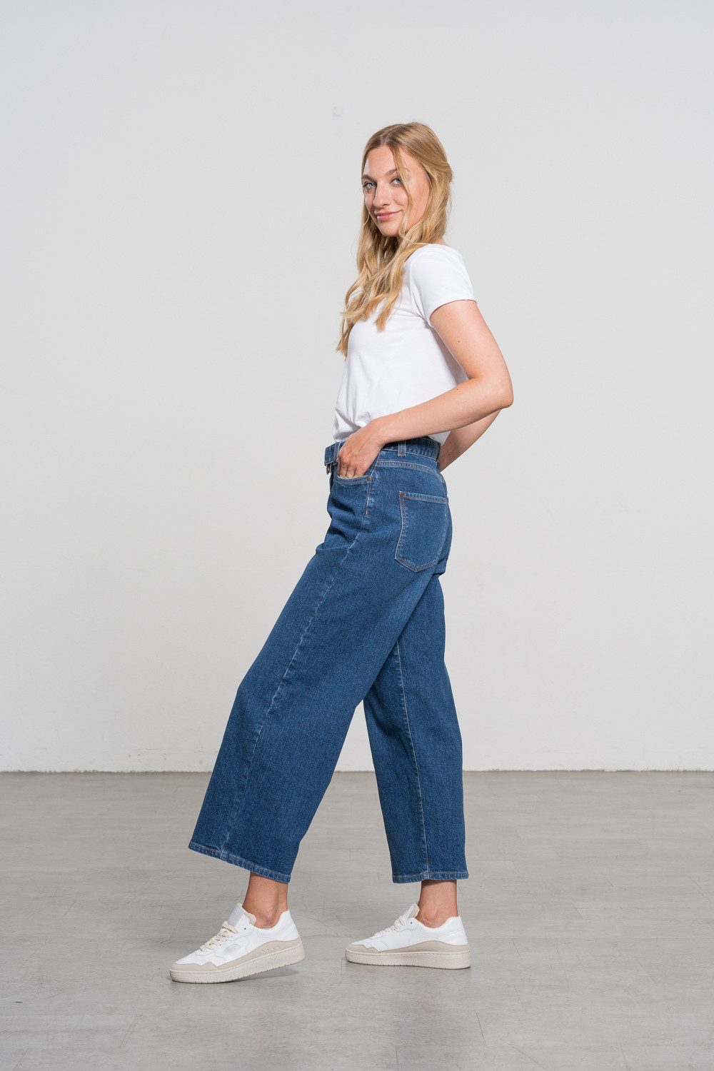 Feuervogl Ankle-Jeans fv-Flo:ra, Wide Leg, Hemp Denim, Medium Blue 5-Pocket-Style