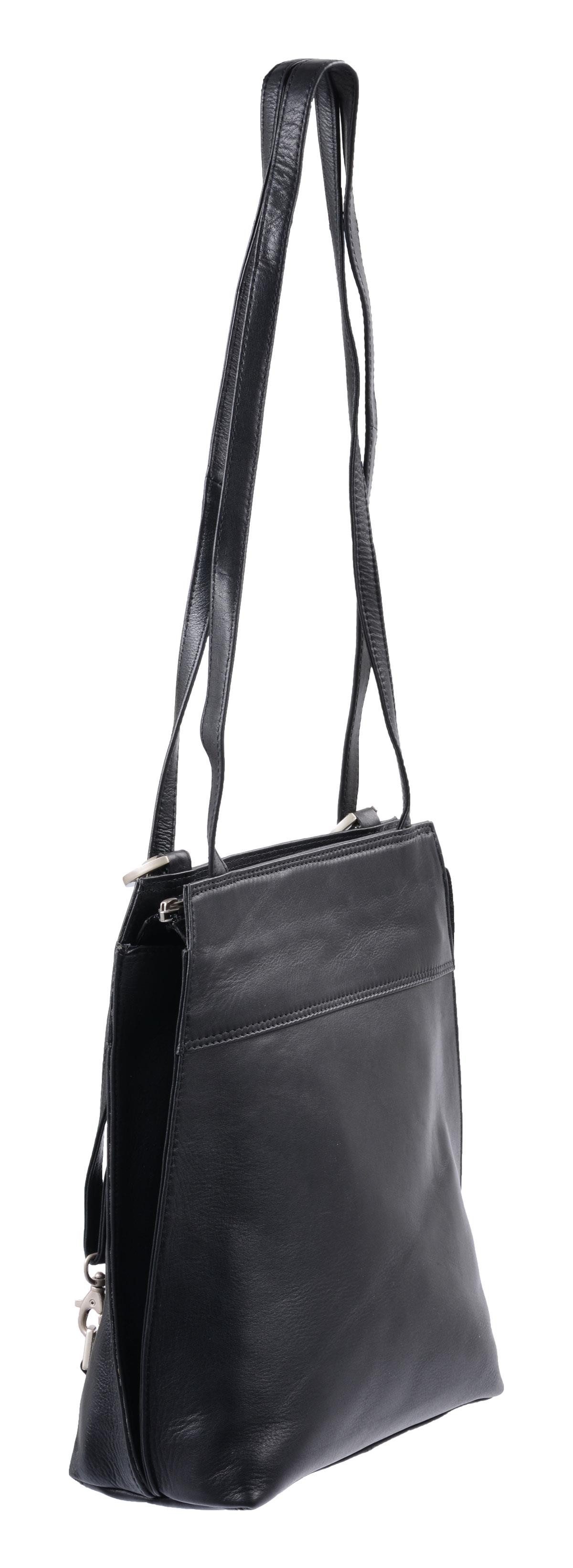 GlücksNugget Cityrucksack Handtasche-Rucksack-Kombination Leder, schwarz, 2 Henkel Shopper