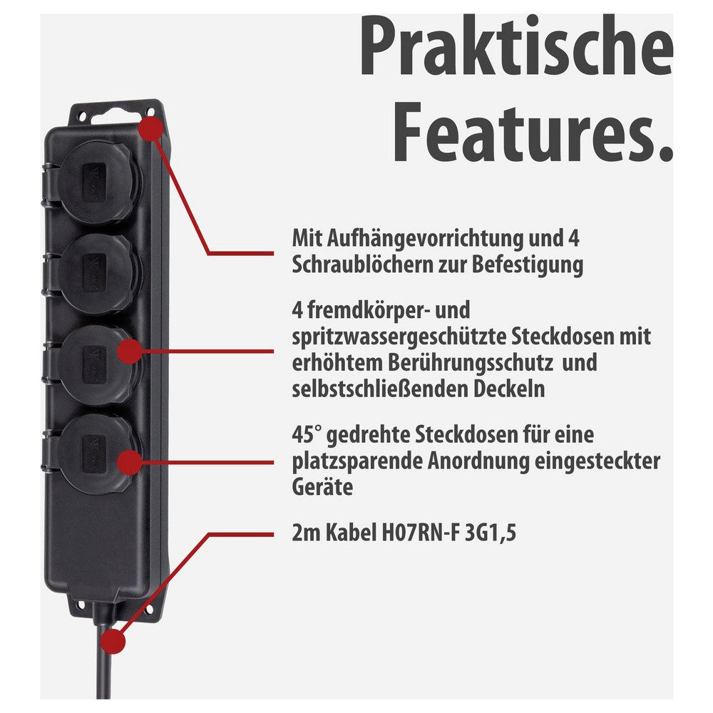 Brennenstuhl Brennenstuhl 1159960 Steckdosenleiste 4fach Schwarz Schutzkontakt 1 St Steckdosenleiste (Kabellänge 2.00 m) – Bild 4 von 5