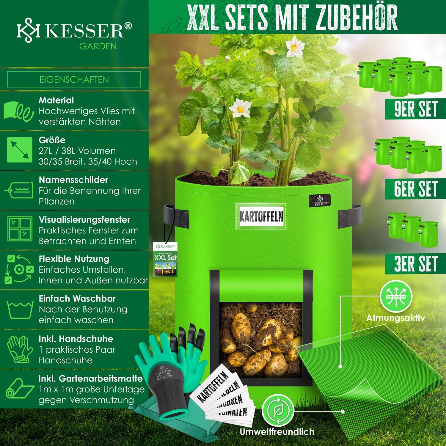 KESSER Pflanzkübel 6er-Set – XXL Pflanzsack für Kartoffeln & Gemüse (6 St), günstig online kaufen