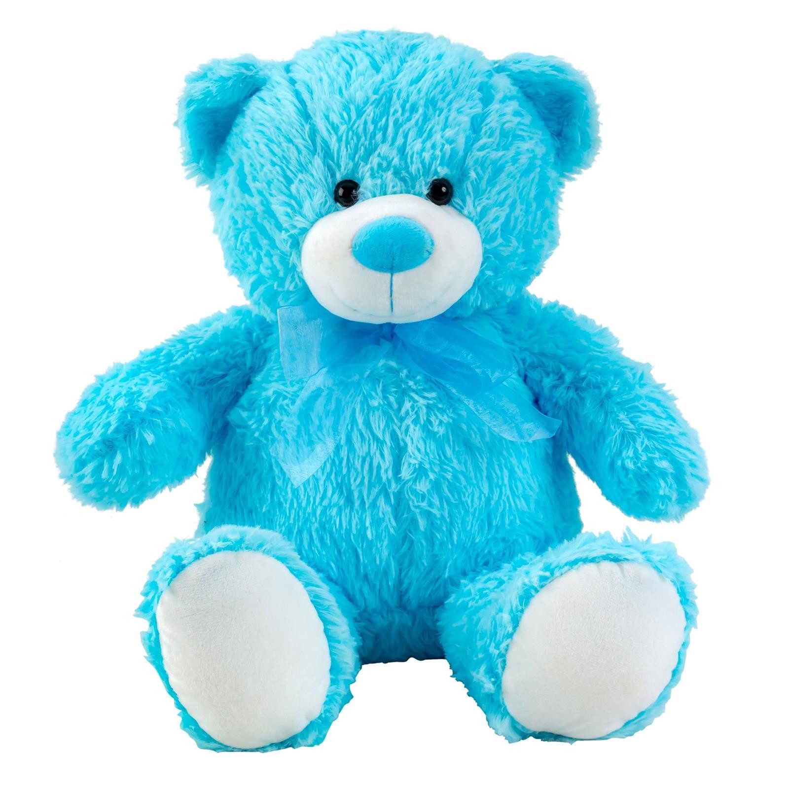 Geschenkestadl Plüschfigur Süßer Teddybär mit Schleife – Blau oder Rosa – 50 cm (Teddybär mit Schleife blau oder rosa), kuschelweich Bär mit Schleife