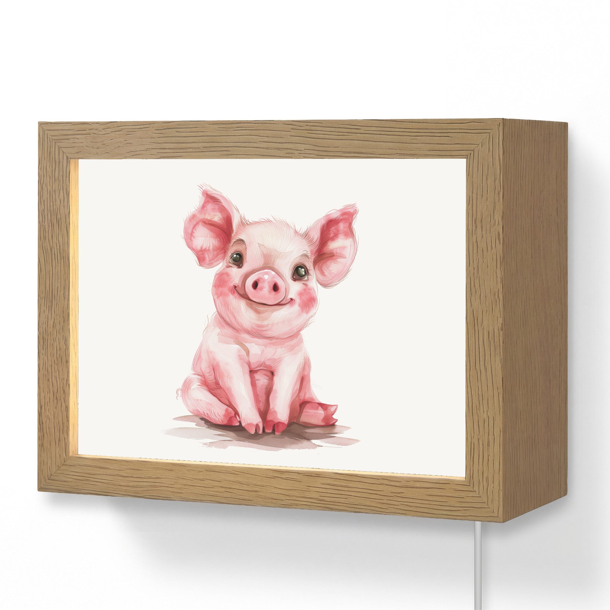 OnlyWow Wandleuchte Lightbox Schwein - Rosa - Babytier - Bauernhoftiere - Mädchen, Dimmbar, Farbwechsel, LED, Warmweiß, Kaltweiß, Neutralweiß Einstellbar, Wandlampe Innen, Dimmbar, mit Kabel, LED, Modern, Kinder