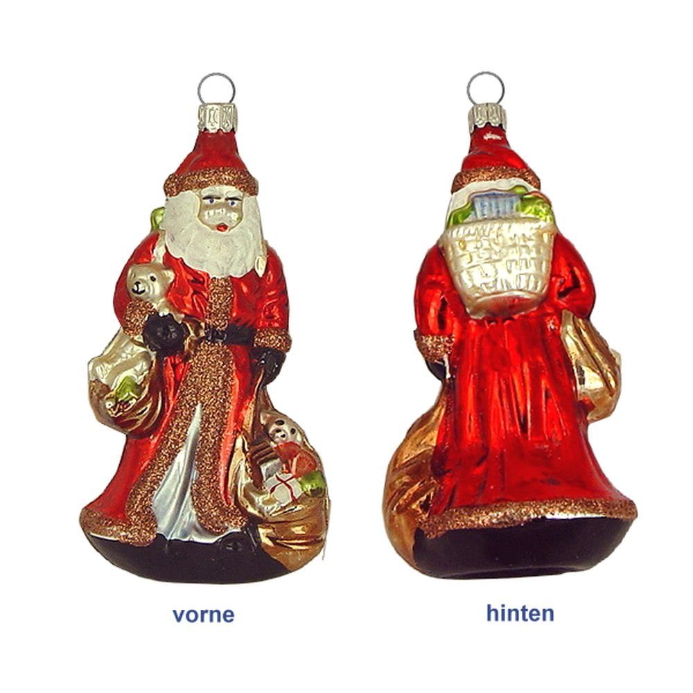 Haberland Glasschmuck Lauscha Christbaumschmuck Weihnachtsmann mit Korb & Säcken Kupferglimmer 13 cm Original Lauscha