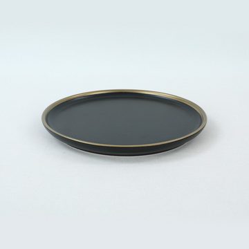 Hermia Concept Teller-Set KRM1706, Schwarz,Gold, Essteller, 100% Keramiksteinzeug