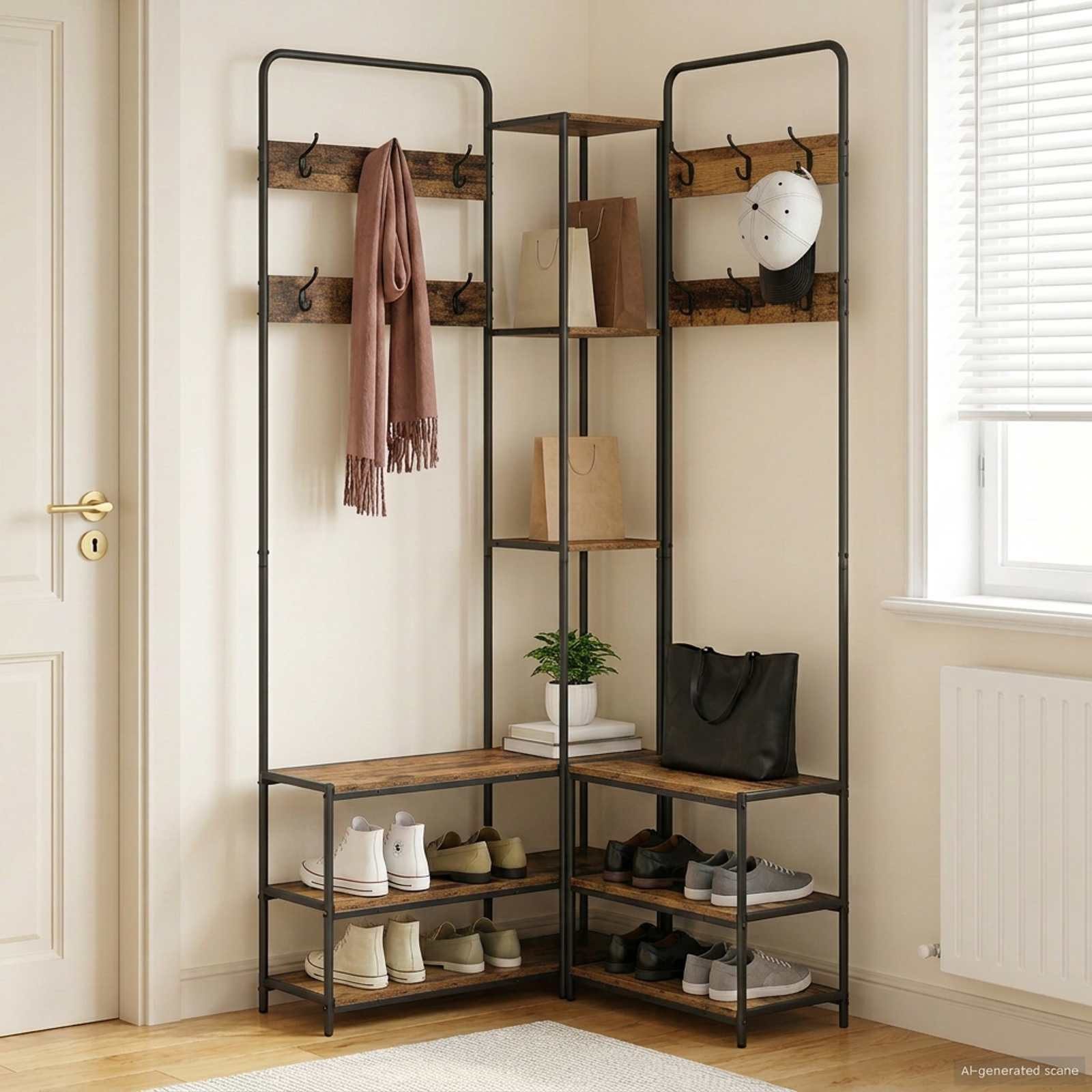 vidaXL Kleiderständer Garderobenständer mit Schuhbank Altholz 143 x 30 x 199,5 cm, (1 St)