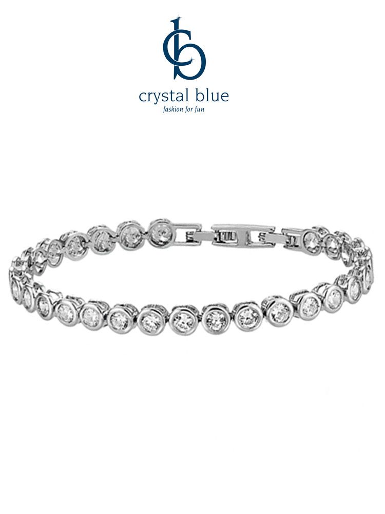 crystal blue Tennisarmband Facetteschliff Zirkonia Kristalle Klappverschluß flexible Verlängerung, minimalistisch elegant