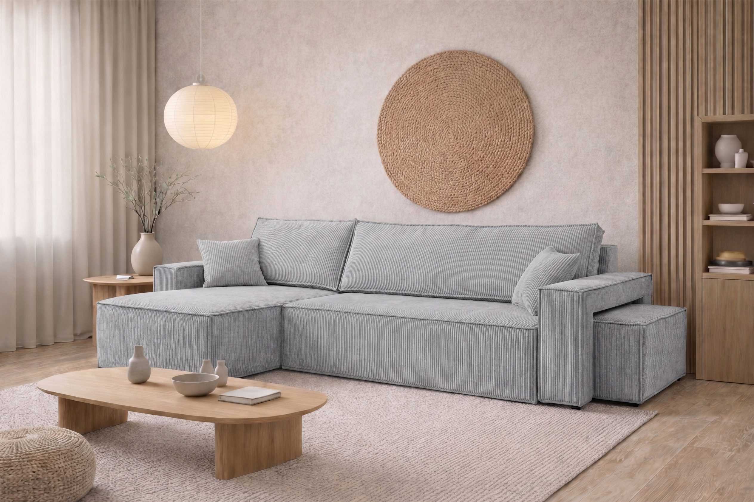 Kaiser Möbel Ecksofa mit Schlaffunktion für Wohnzimmer, Cordstoff Poso, BEST L mit Pouf, inkl. Pouf,Liegefunktion,Stauraum,kompakte L-Form,funktionales Design