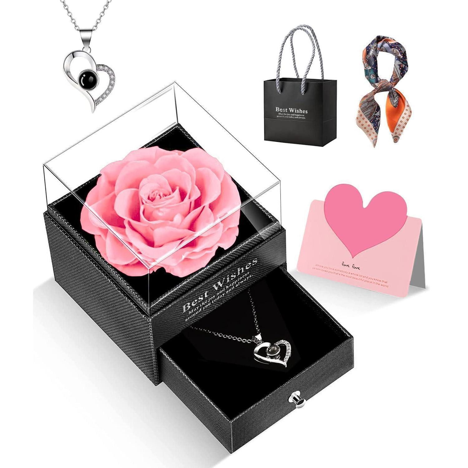 LuxusKollektion Kette und Anhänger Set Rosenbox mit Halskette & Seidenschal
