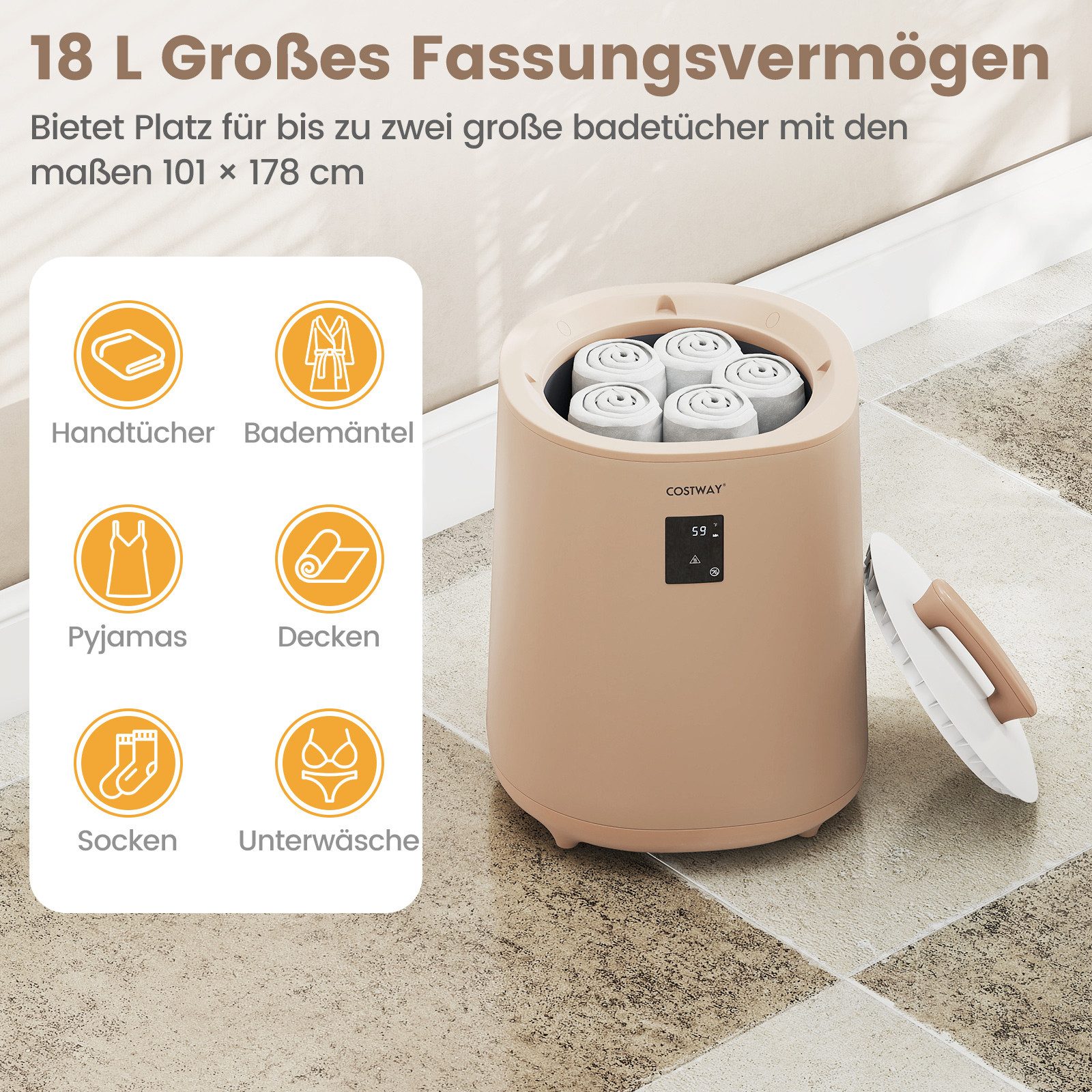 COSTWAY Badheizkörper, 18L Handtuchwärmer tragbar mit LED-Anzeige, 380W