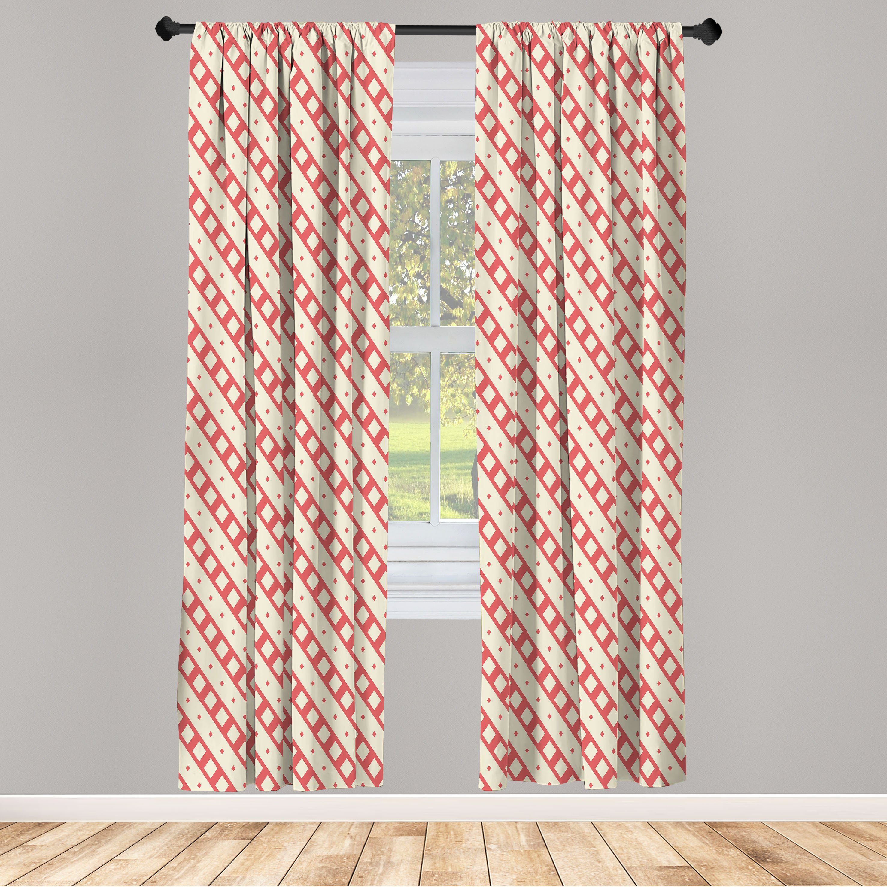 Gardine Vorhang für Wohnzimmer Schlafzimmer Dekor, Abakuhaus, Microfaser, Coral Creme Rhombus Diamanten