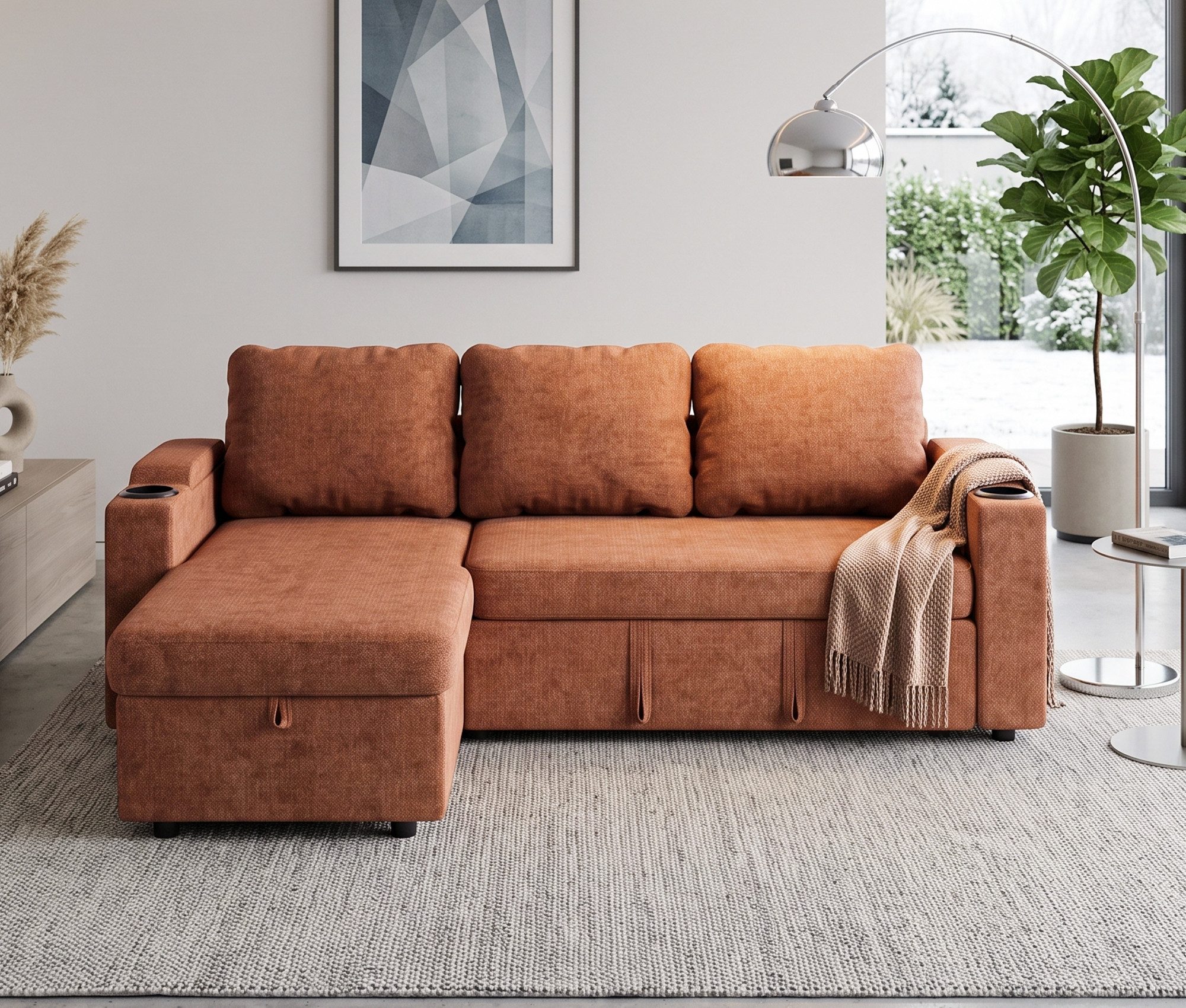 HOMALL Ecksofa mit schlaffunktion L-Form Couch, (Chenille-Stoff, mit Bettfunktion und Bettkasten, Chaiselongue wechselbar)