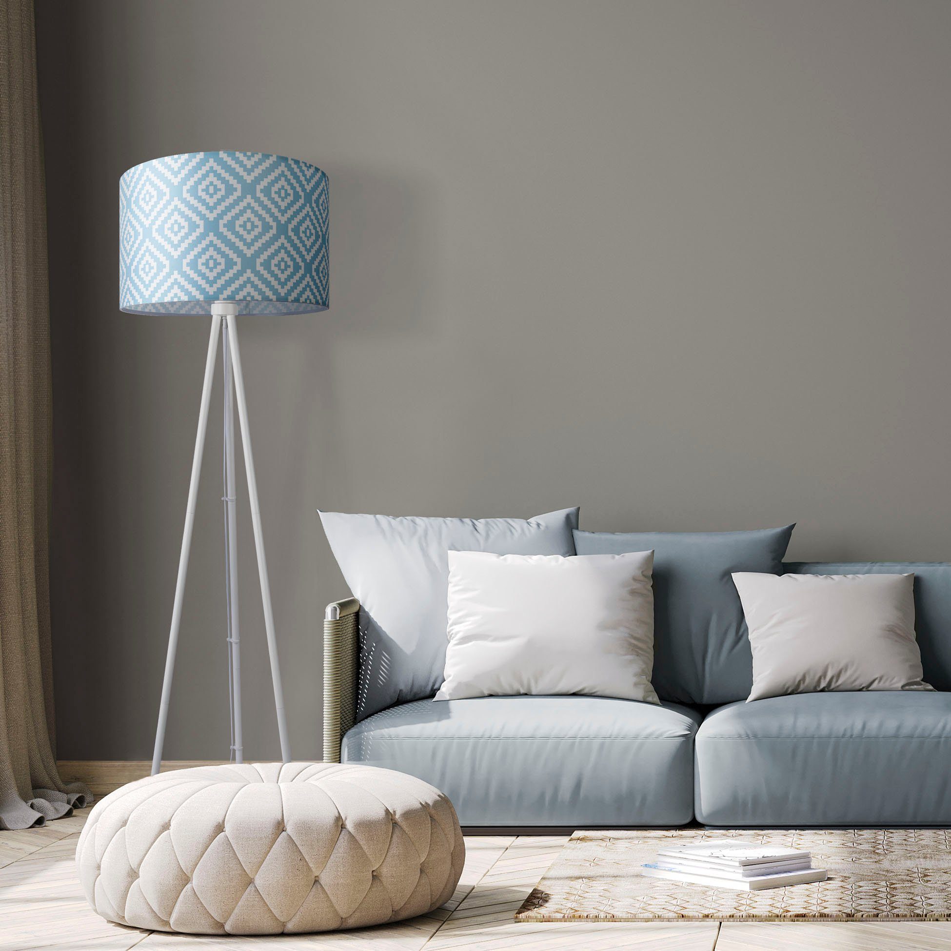 Paco Home Stehlampe Stofflampenschirm ohne Design Wohnzimmer Stella, Dreibein Vintage Modern Textil Trina Leuchtmittel