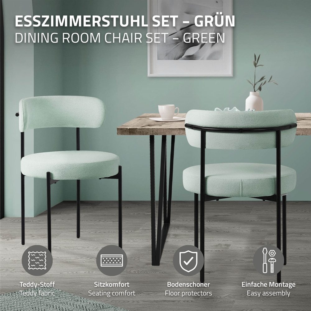 ML-DESIGN Polsterstuhl Esszimmerstühle Gruppe Küchenstuhl aus Teddystoff mit Metallbeinen (6 St), Clubstuhl 6er Set Wohnzimmerstuhl Grün moderne Design Lounge S – Bild 2 von 5