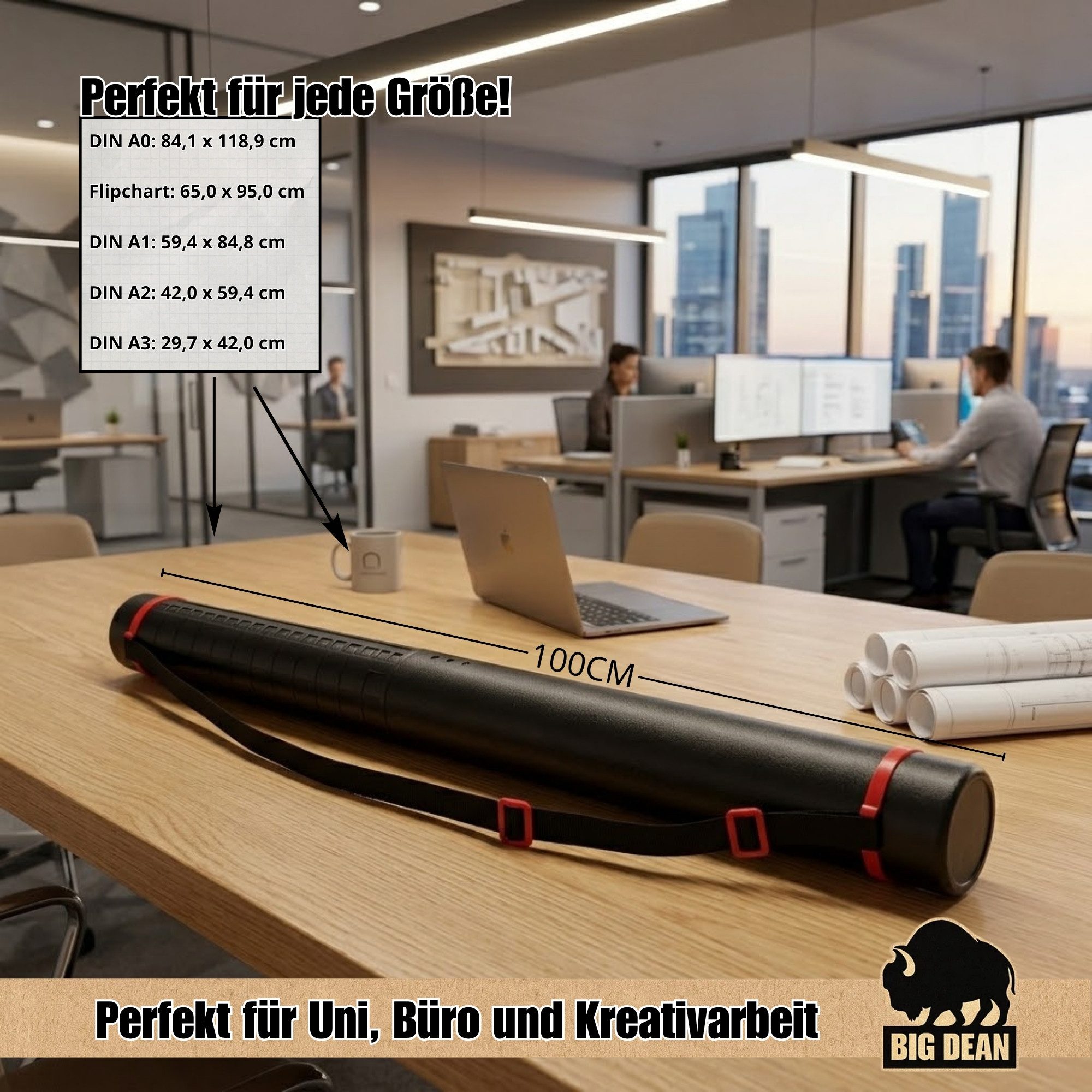 BigDean Köchertasche Posterrolle A0 bis A3 Schwarz 60-100cm verstellbarer Zeichenköcher (Set, 1-tlg), Komfortabler Tragegurt, Extrem leicht, Made In Germany – Bild 4 von 5