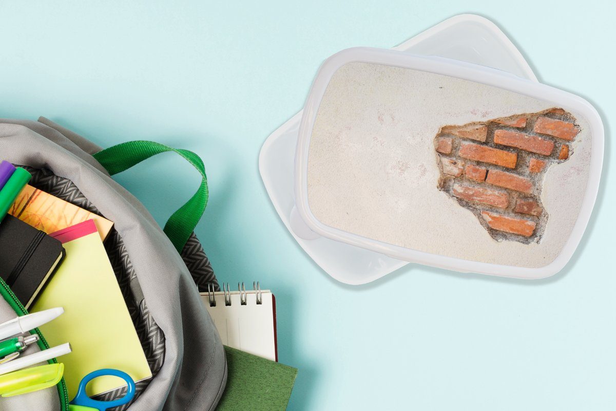 MuchoWow Lunchbox Gips - und Kinder braun, und (2-tlg), Wand weiß Kunststoff, für Mädchen - Jungs - Erwachsene, Brotbox Ziegel für Brotdose